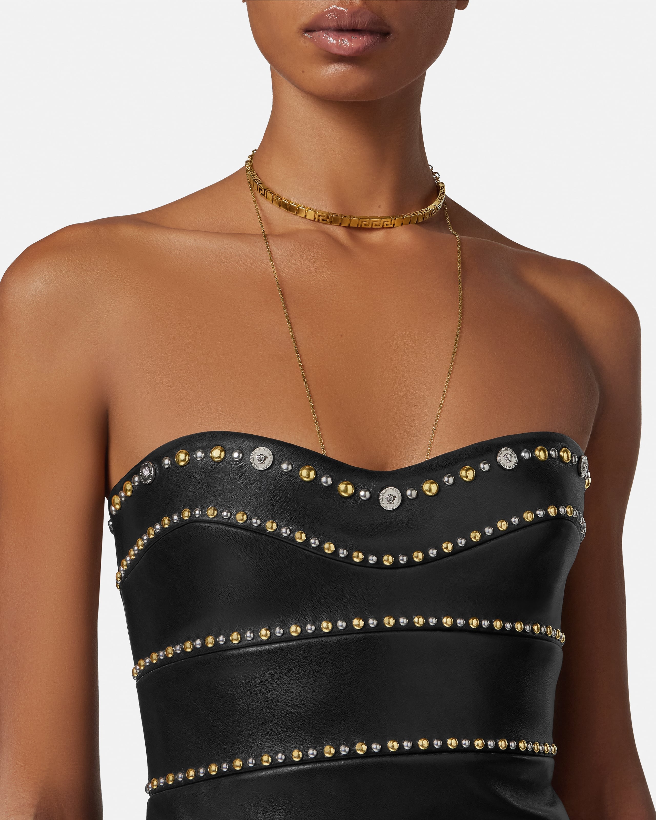 Embellished Leather Mini Dress Black | VERSACE ZA Embellished Leather Mini Dress Black | VERSACE ZA