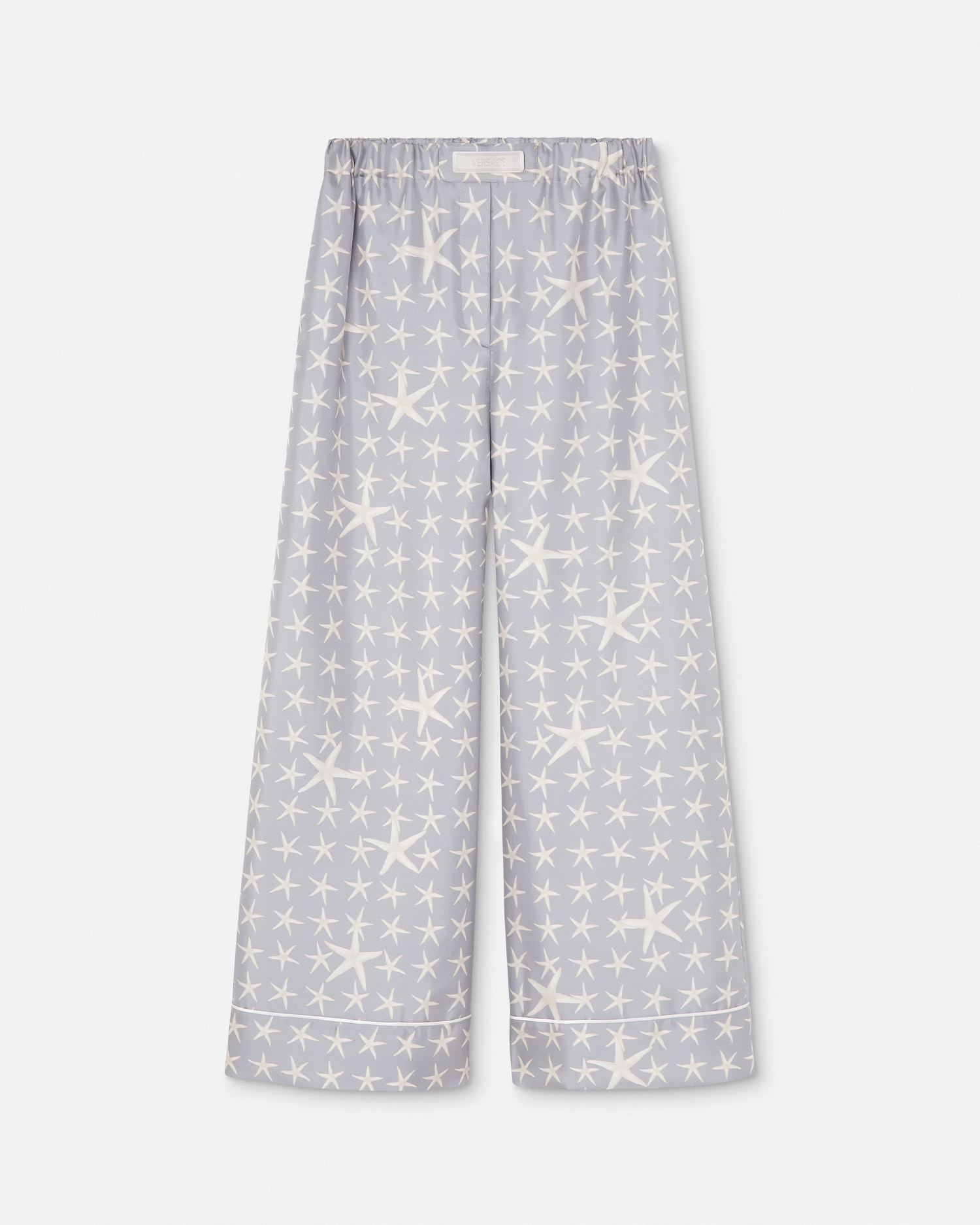 Versace Sea Star Silk Palazzo Pants In Gray