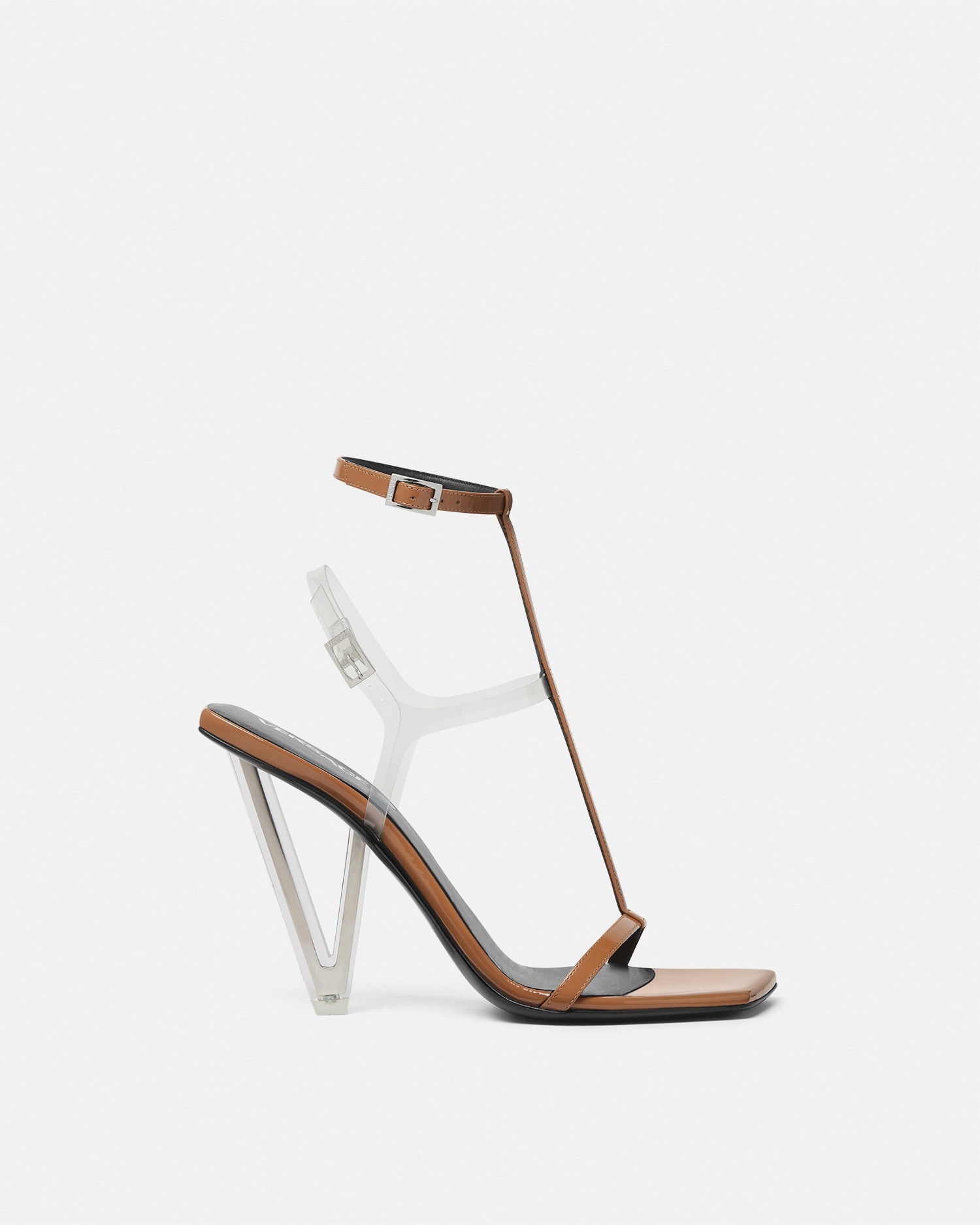 Versace V2025 Patent Sandals 105 Mm In Brown