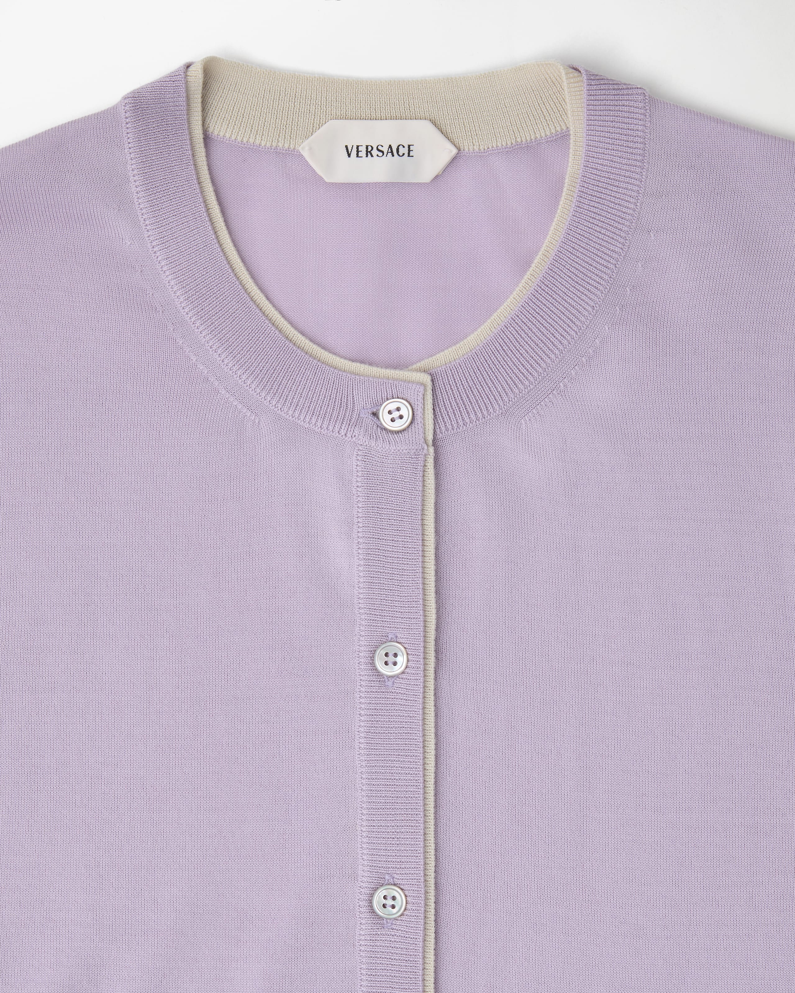 Embroidered Wool Knit Cardigan Purple | VERSACE