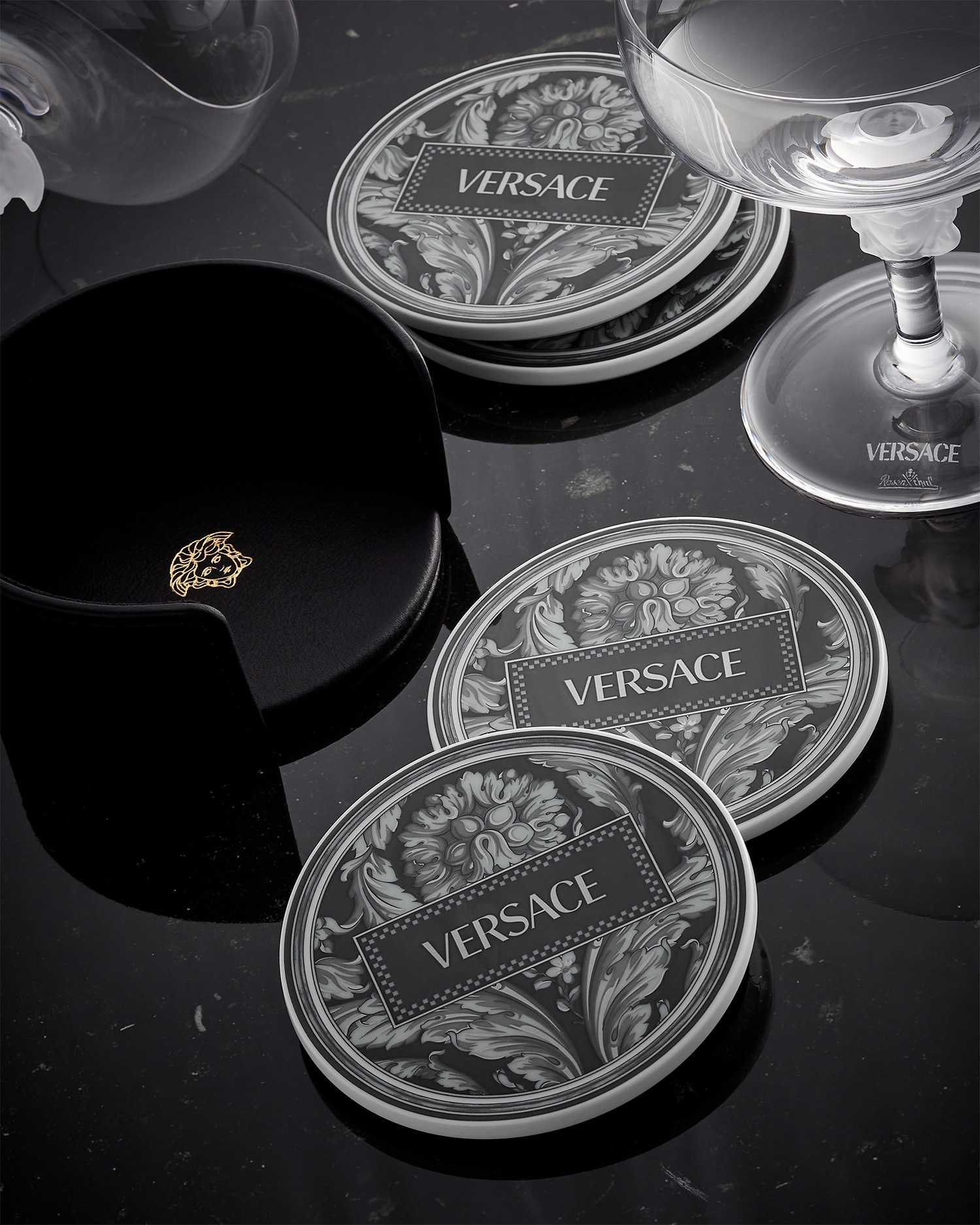 Versace Barocco Haze Coaster 4-set In Noir+imprimer