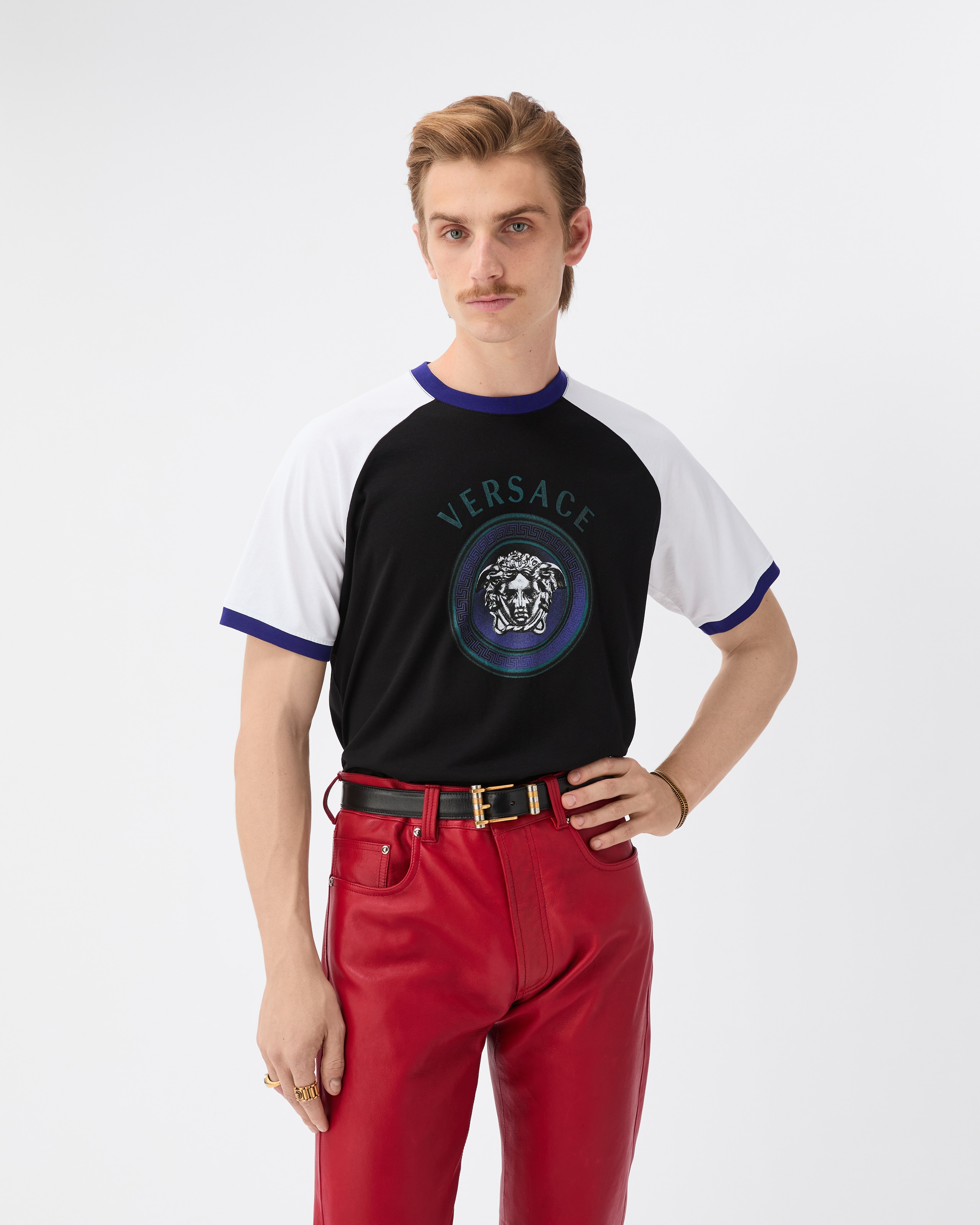 Versace Printed Cotton-jersey Regular T-shirt In Gray