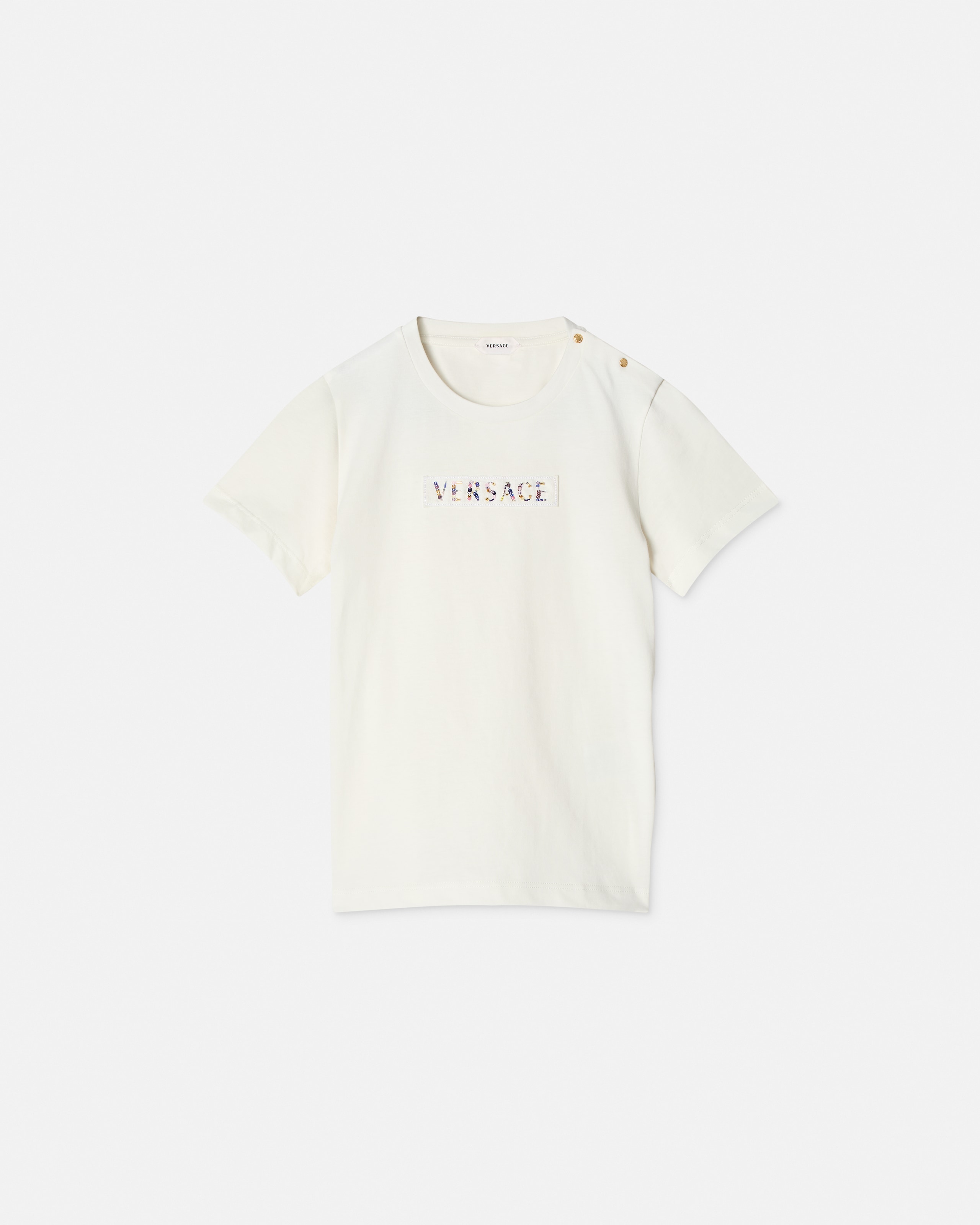 Versace Kids Embroidered-logo Cotton-jersey T-shirt In White