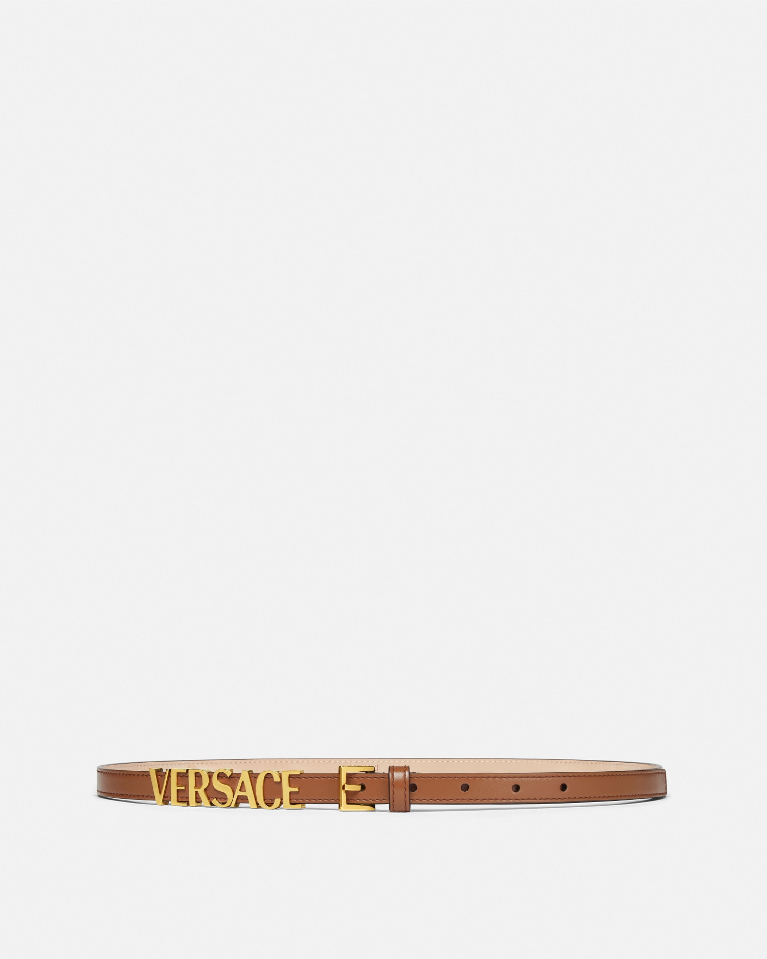 Versace Logo Leather Belt 1.5 Cm In Brown