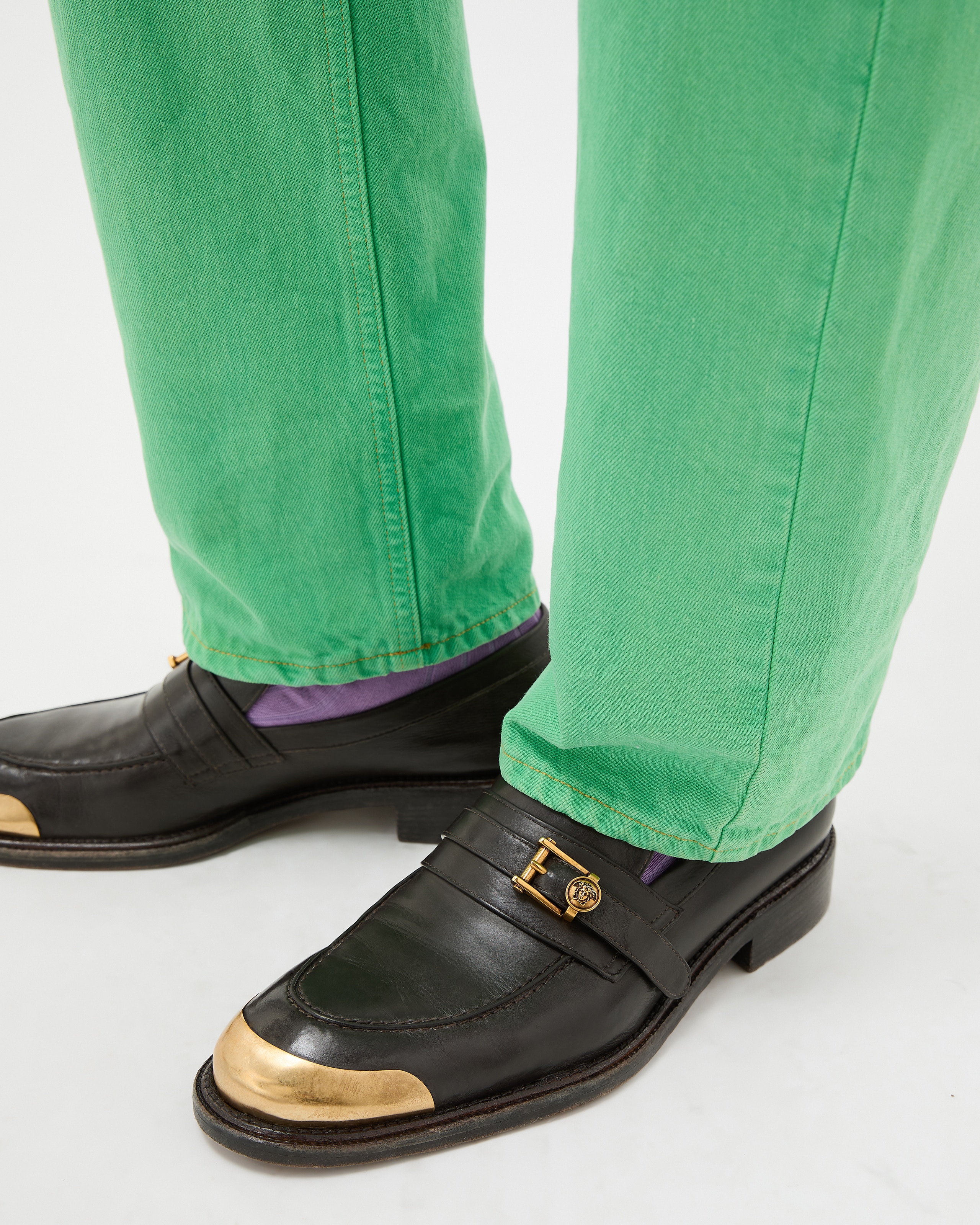 Versace Primo Leather Loafers In Black