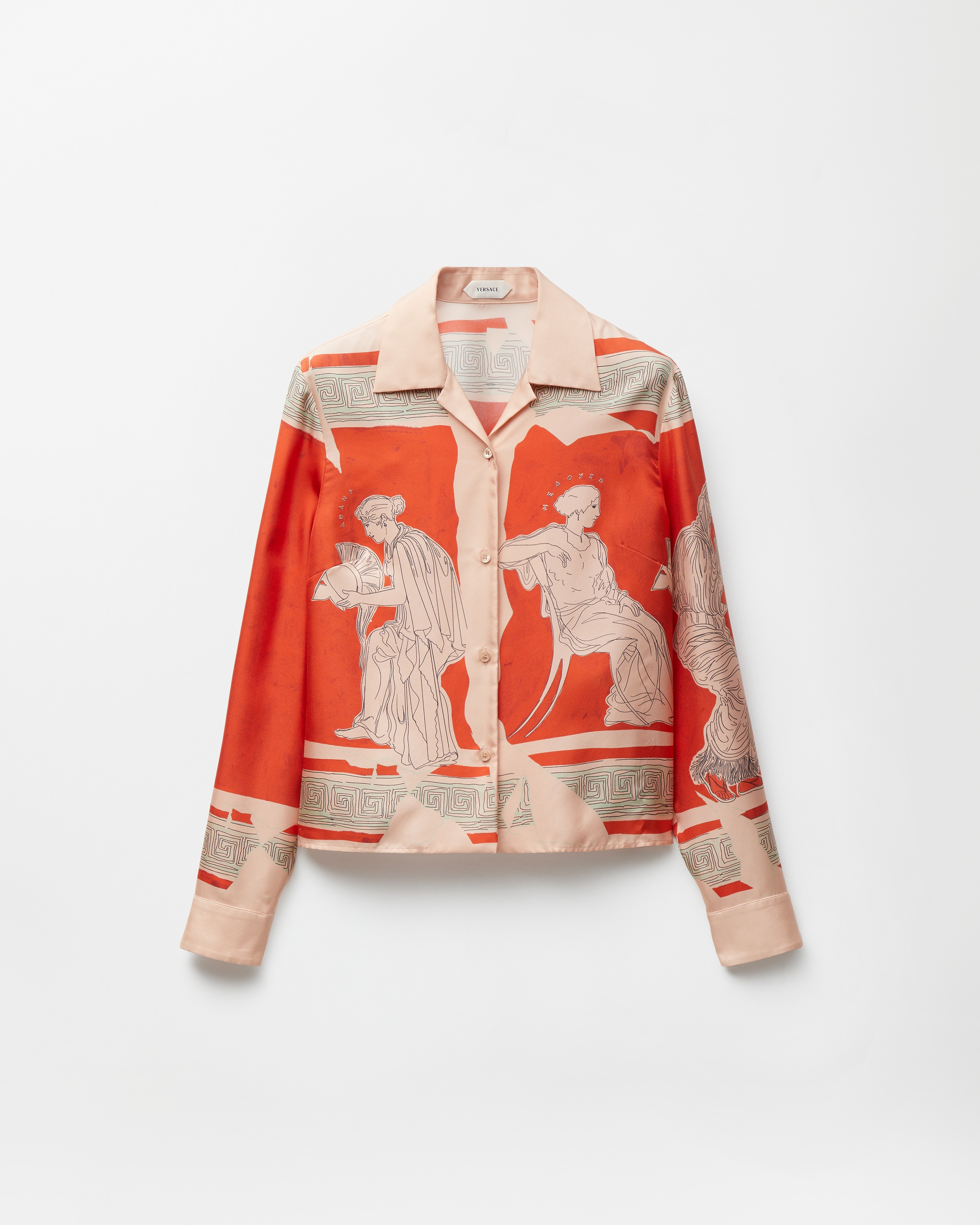 Versace Printed Silk Twill Shirt In Red+pink
