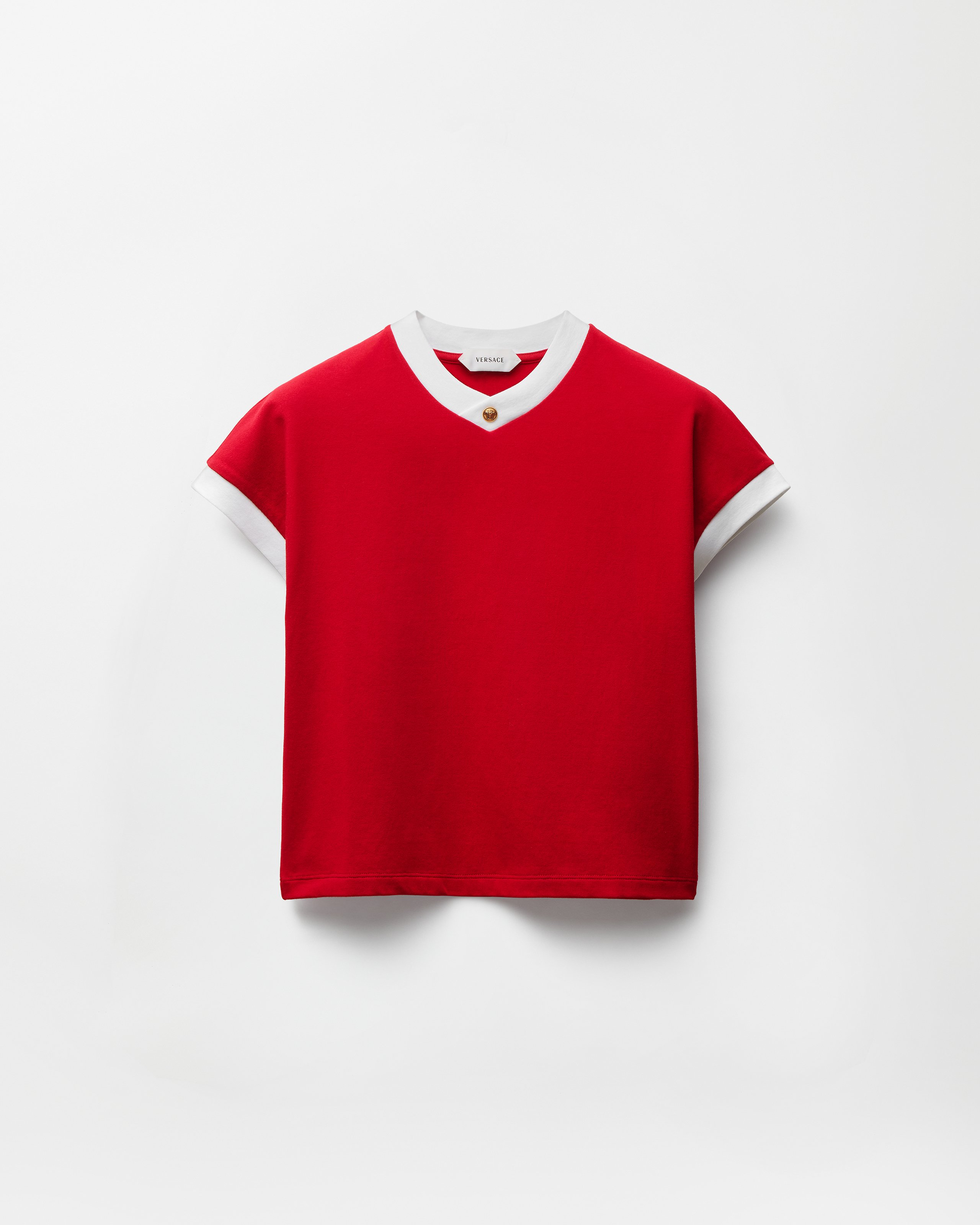ALSTYLE APPAREL　Ｔシャツ　レッド　ヴェルヴェット・リヴォルヴァ― Stretch Cotton-Jersey T-Shirt Red | VERSACE US