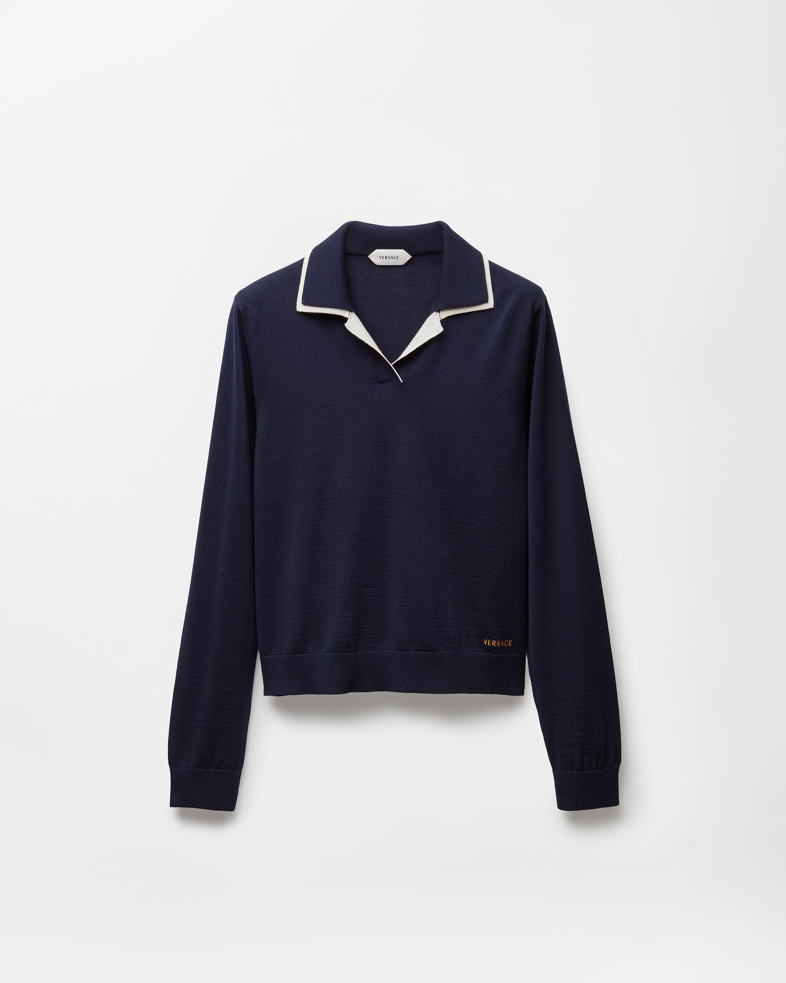 Versace Pull Polo En Maille De Laine In Bleu