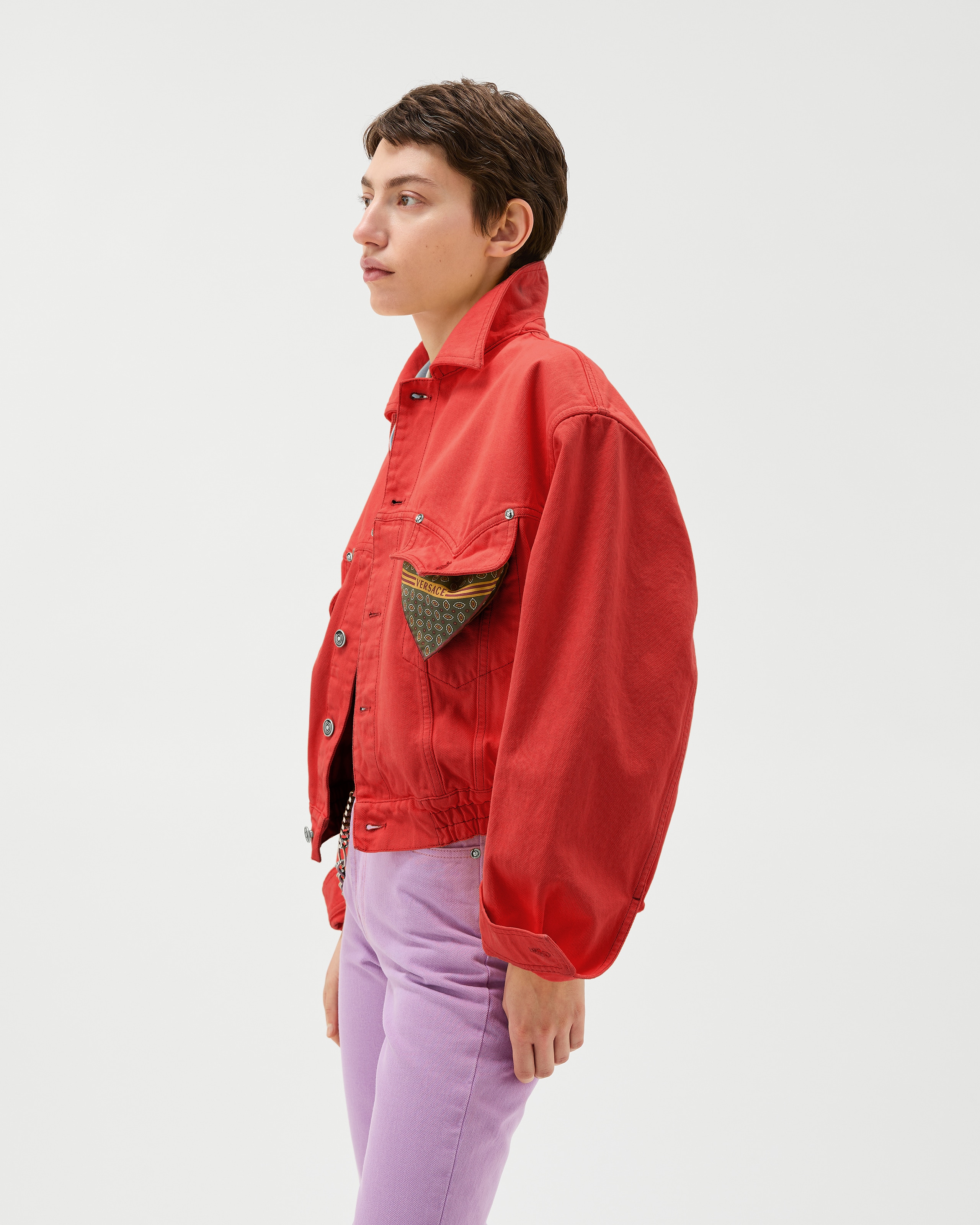Oversized Denim Blouson Red | VERSACE US