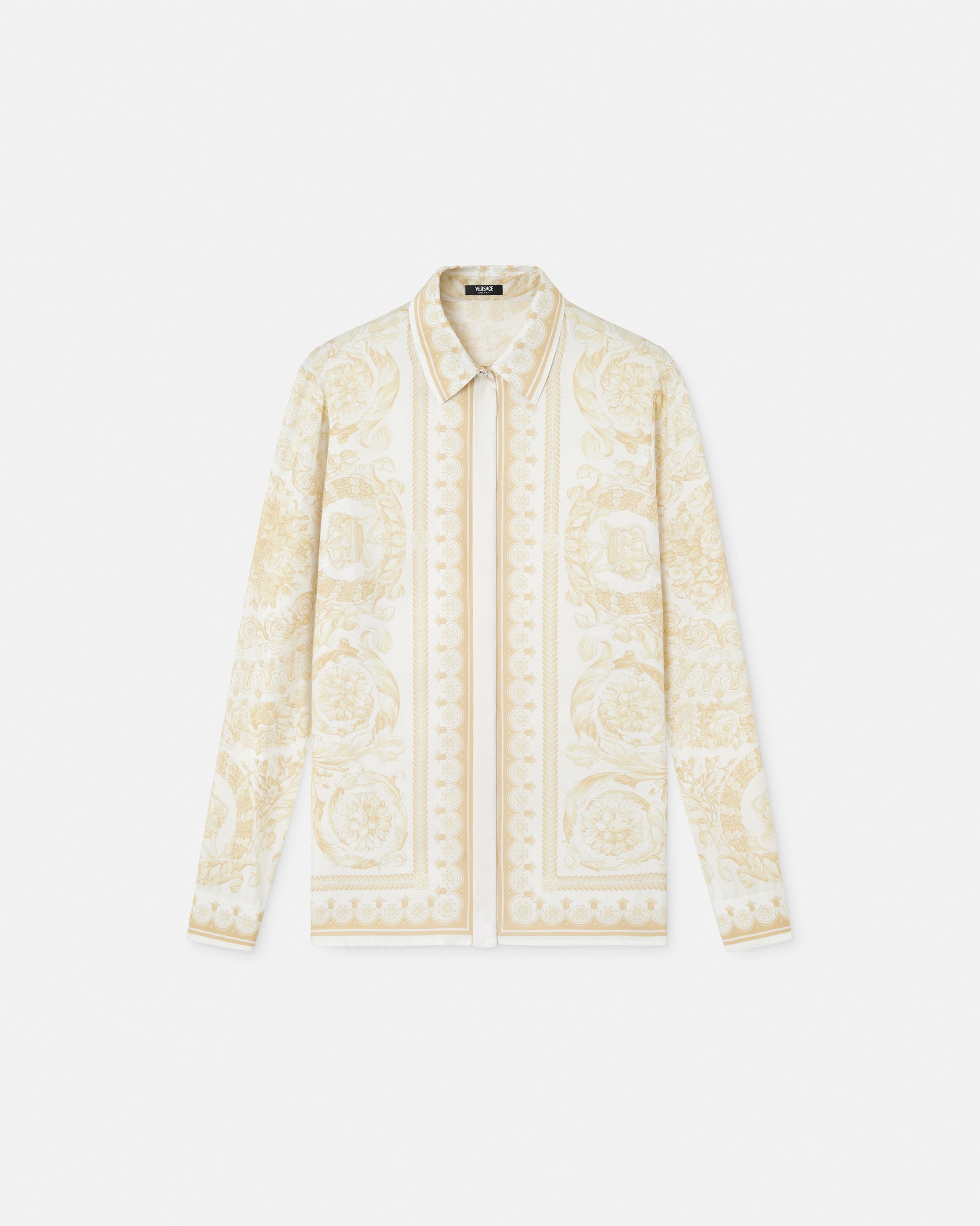 VERSACE シャツ　s size Printed Silk Shirt White,Beige | VERSACE