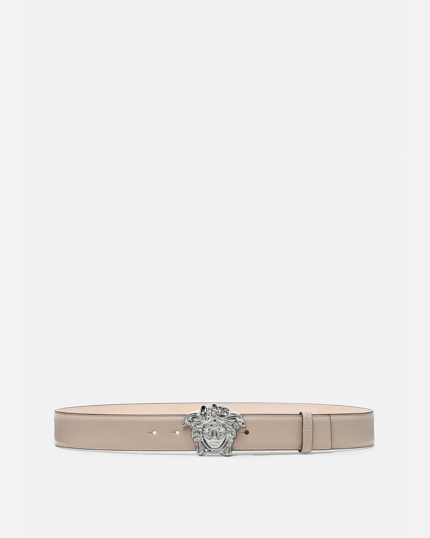 Versace La Medusa Leather Belt In Beige