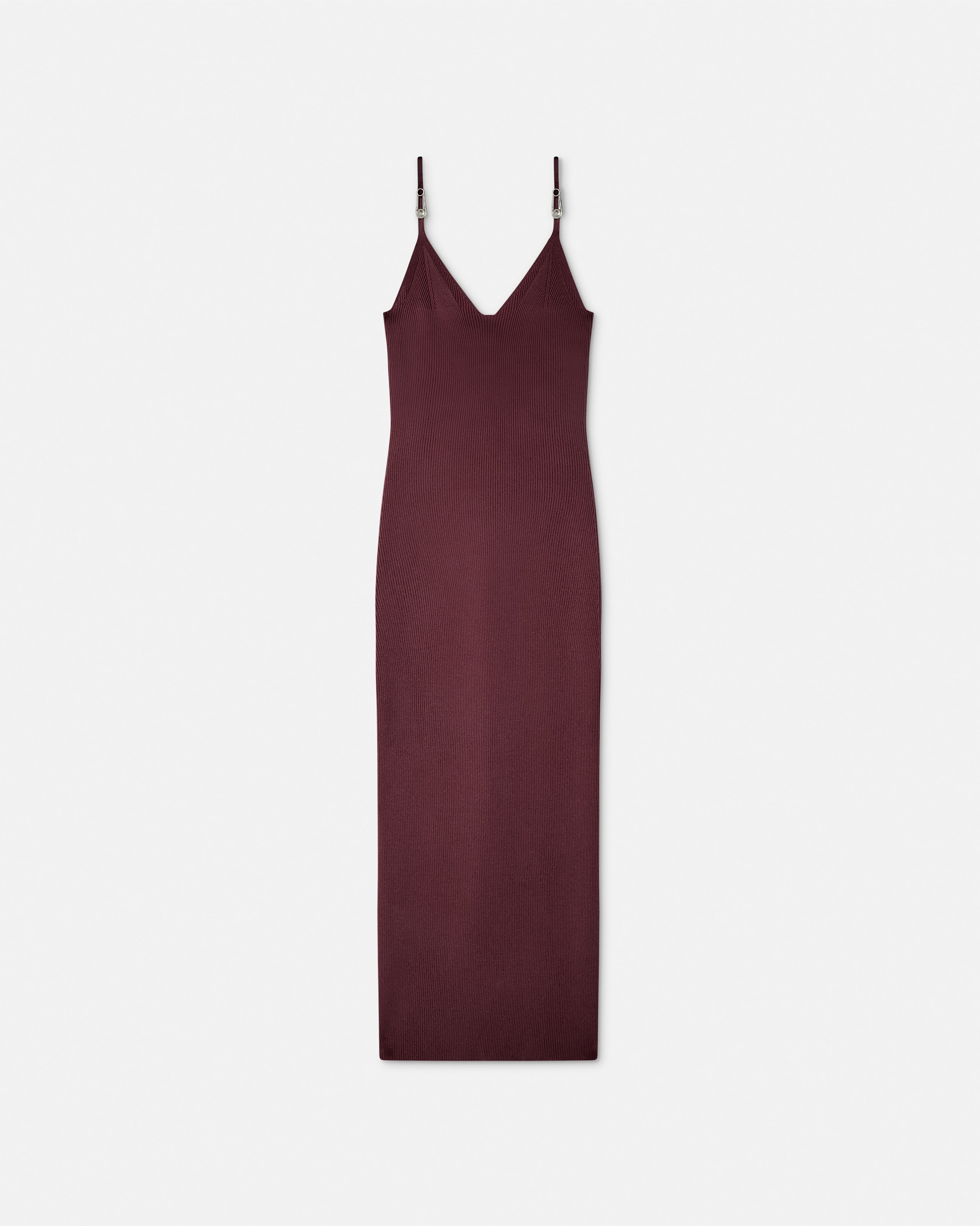 Versace Robe Nuisette Mi-longue En Maille Safety Pin In Burgundy