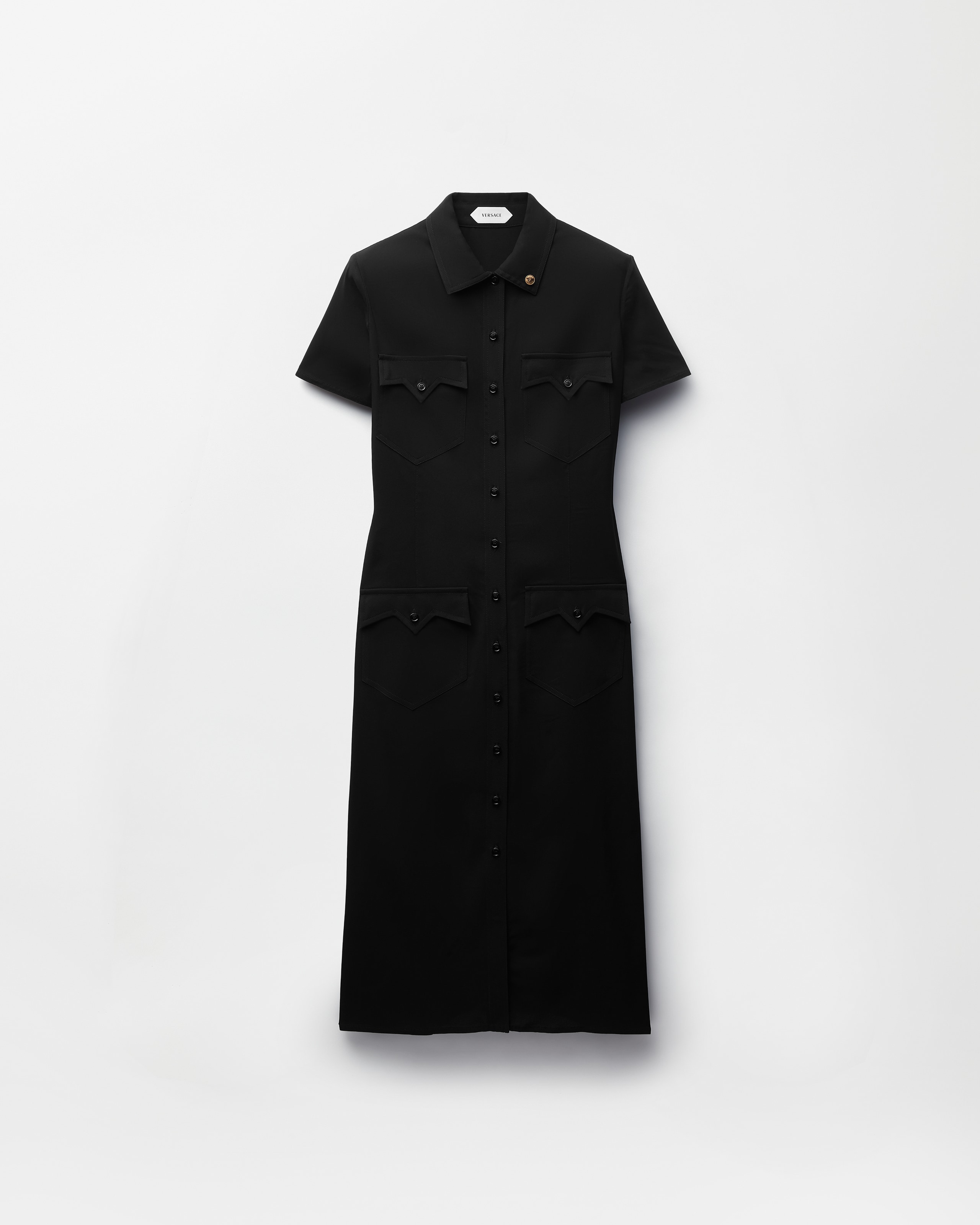 Versace Stretch Georgette Viscose Midi Dress In Black