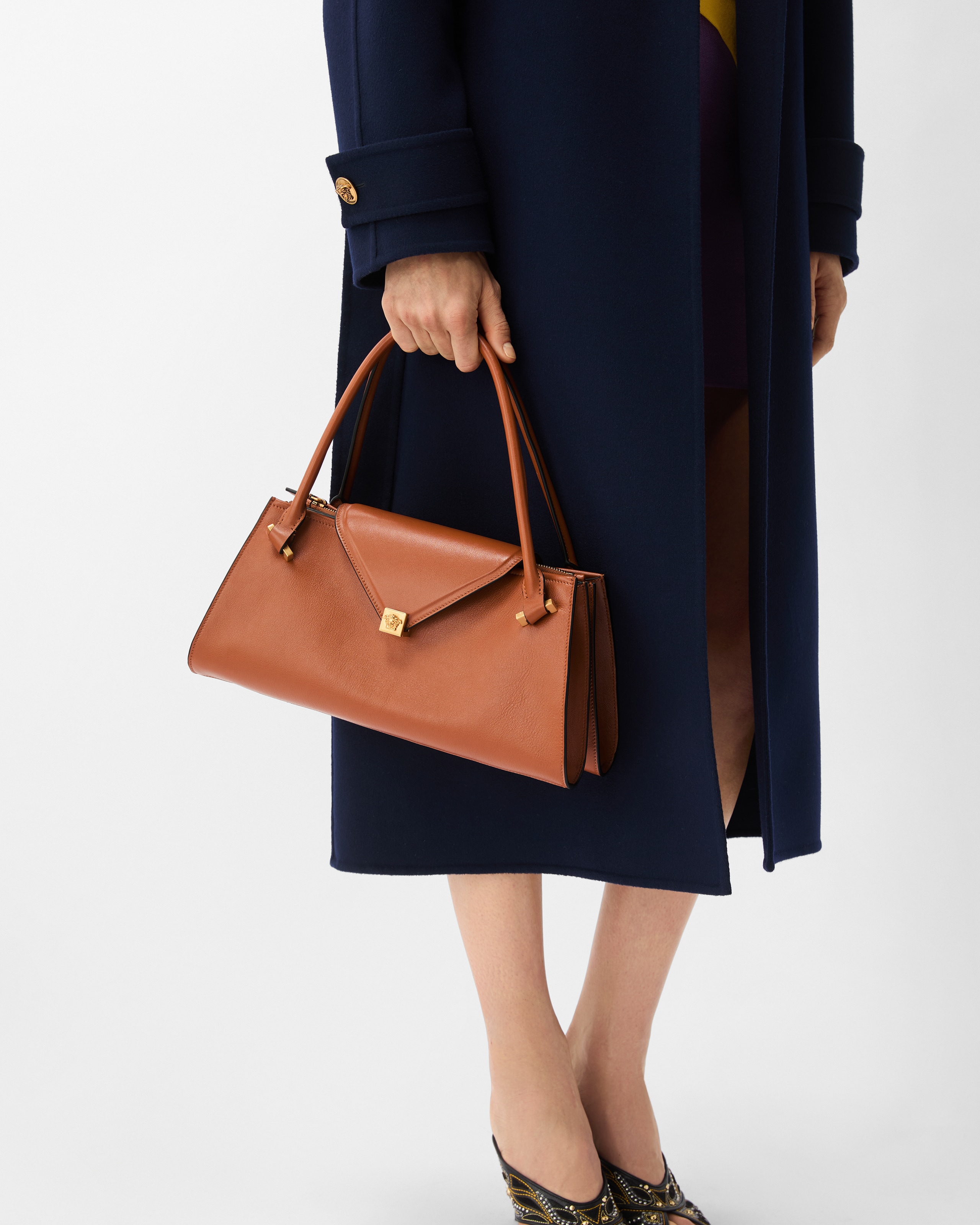 Versace Severine Leather Shoulder Bag In Brown