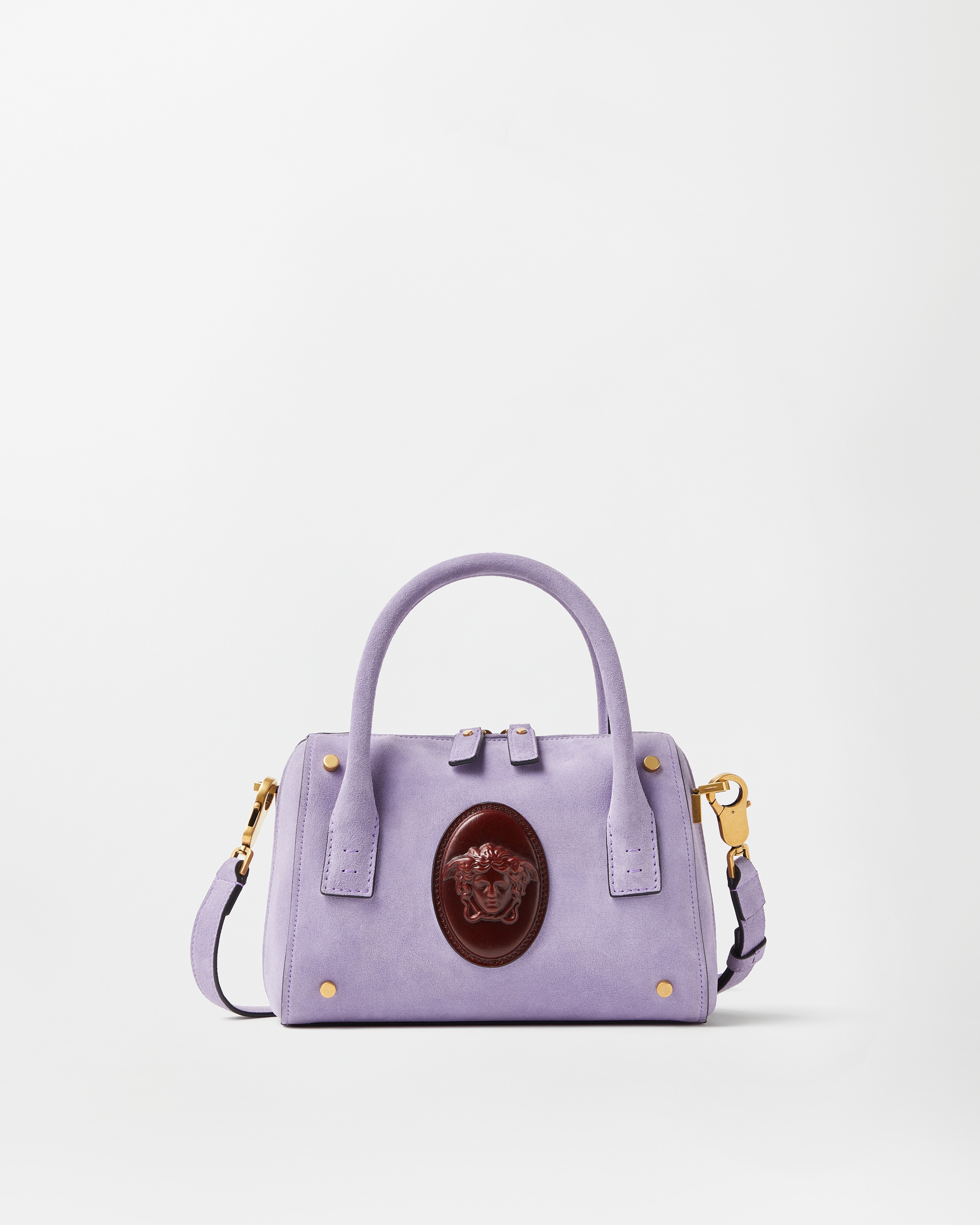 Roomy Small Suede Boston Bag Purple | VERSACE US