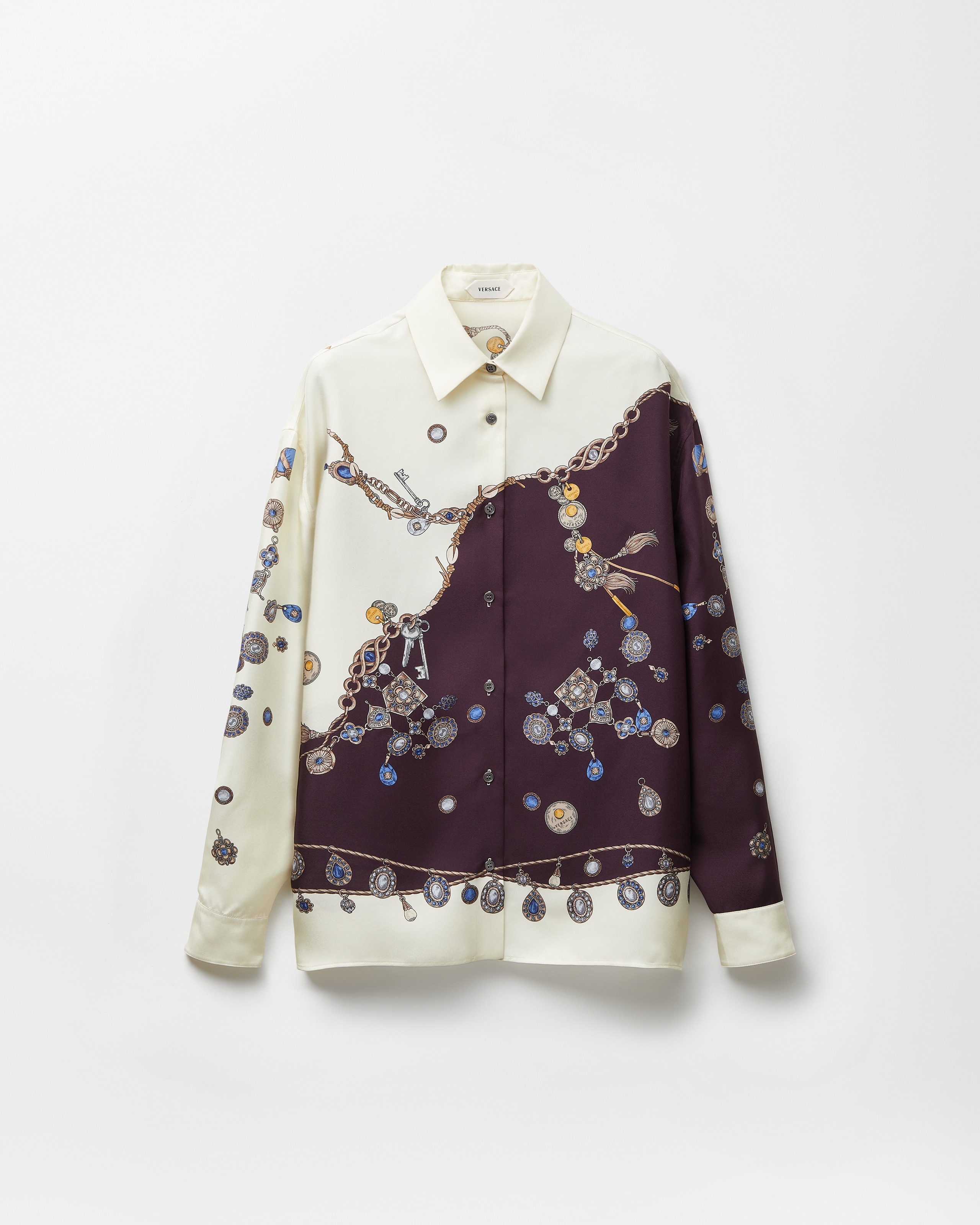 Versace Chemise En Sergé De Soie Imprimée In Burgundy