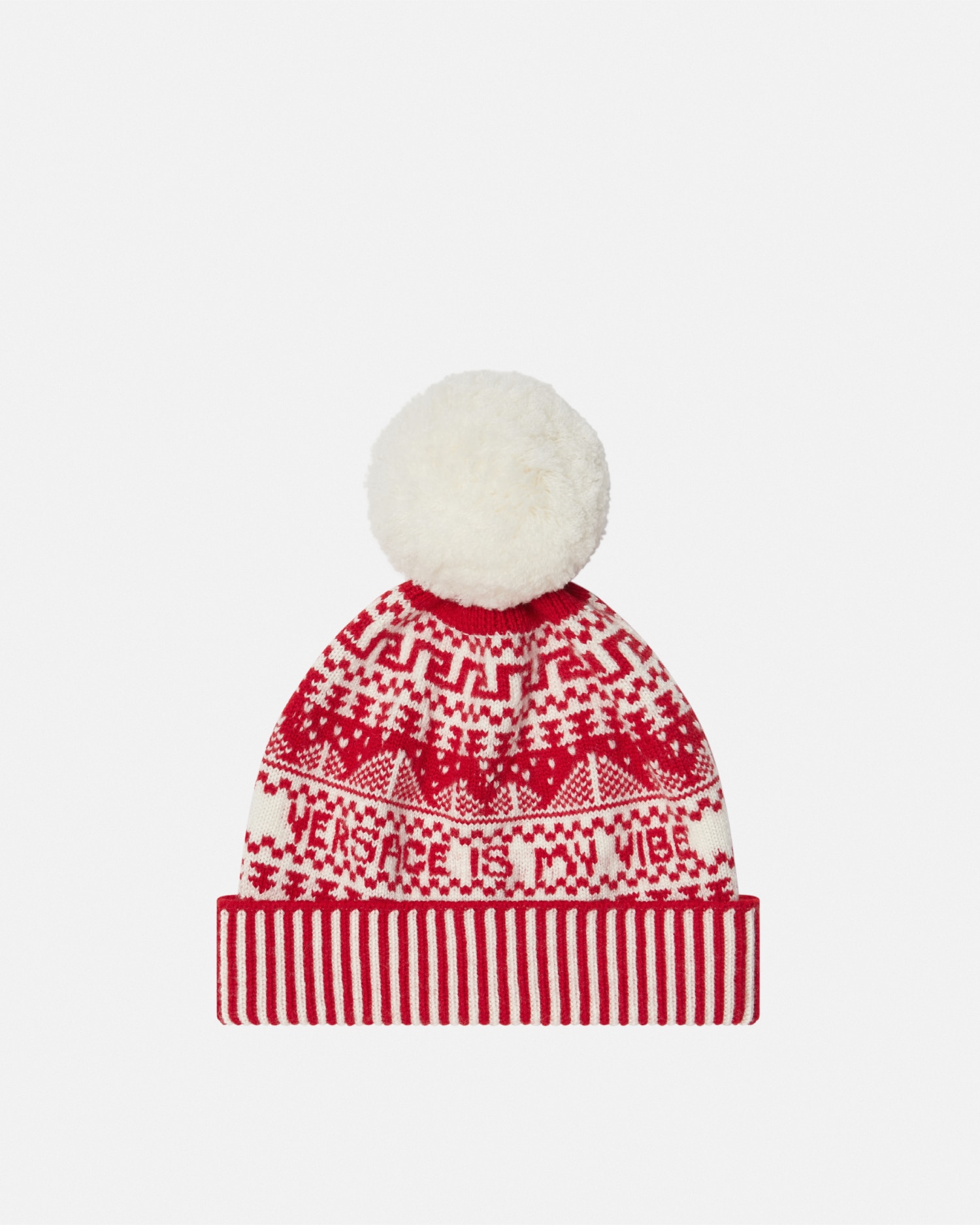 Versace Bonnet Fair Isle Kids En Maille Jacquard In Blanc