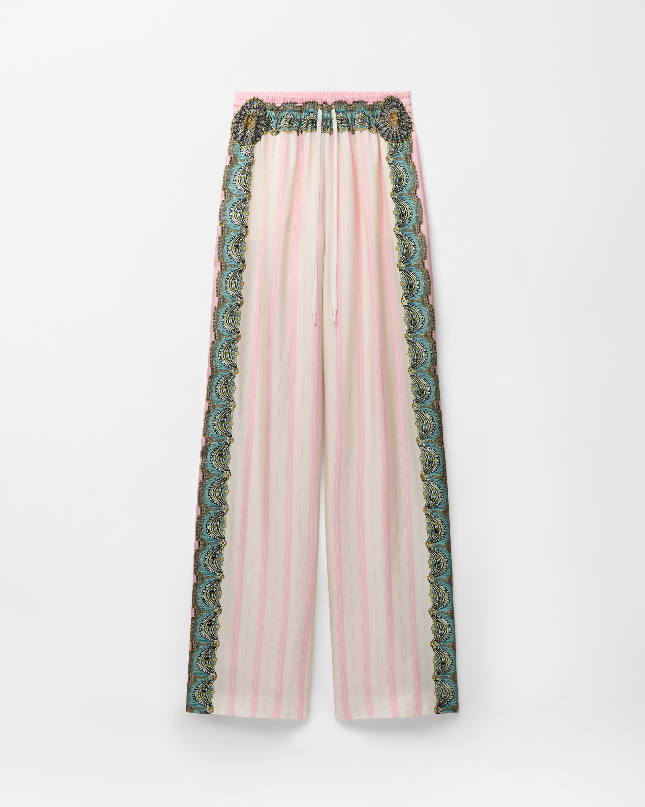 Versace Printed Silk Twill Pajama-style Pants In Pink