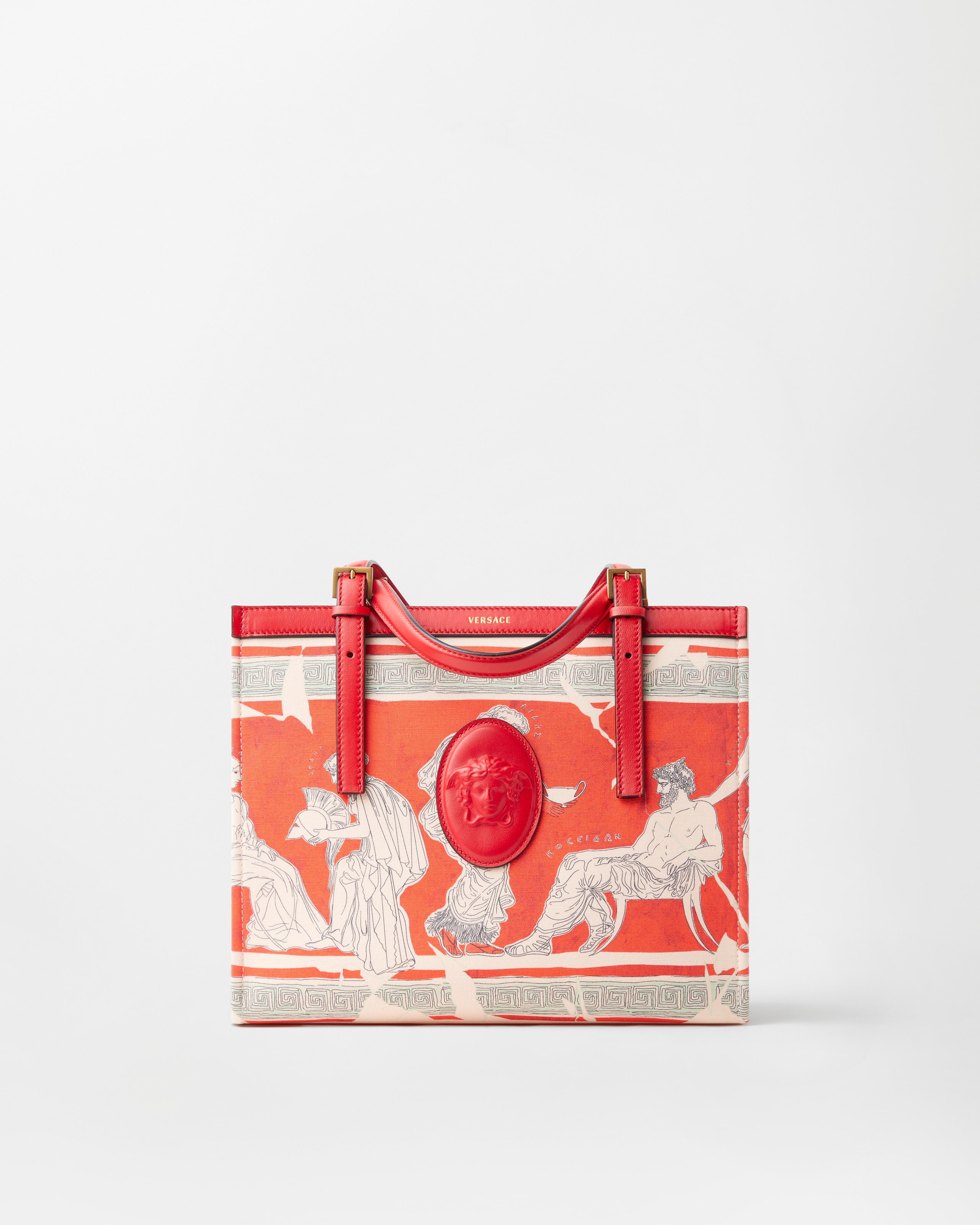 Versace Rivière Printed Canvas Tote In Red+multicolor