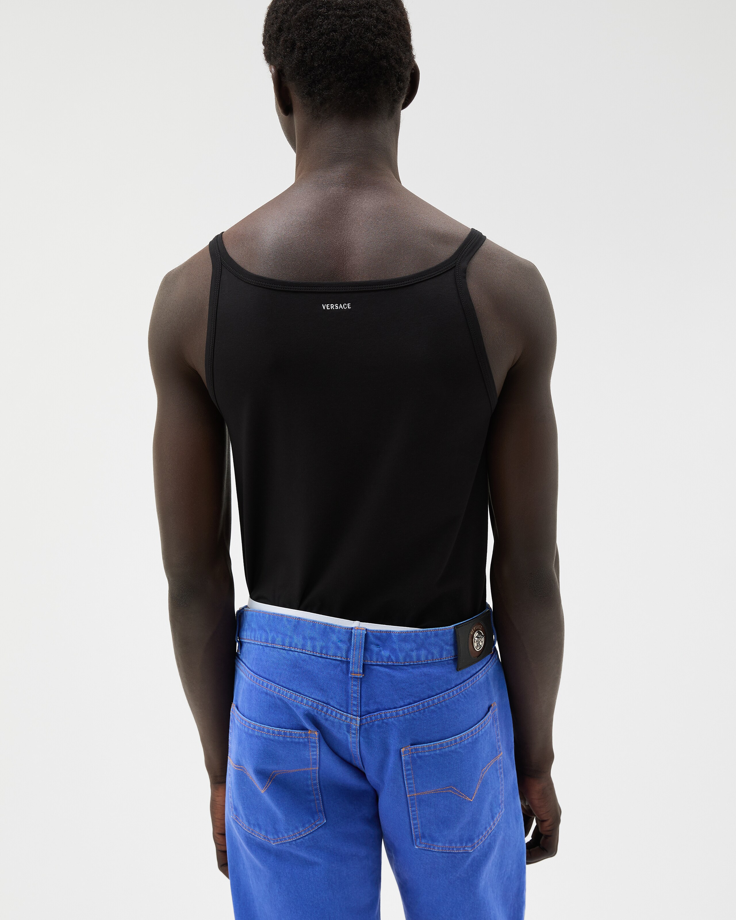 Embroidered Cotton-Jersey Tank Top Black | VERSACE US