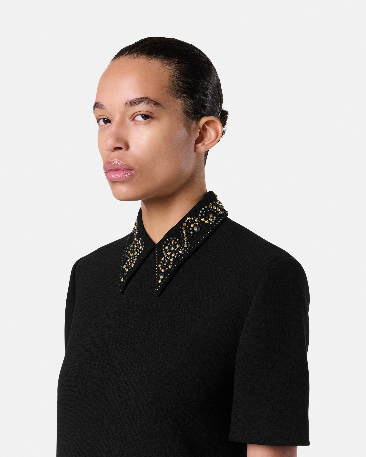 Studded Wool Crêpe A-Line Mini Dress