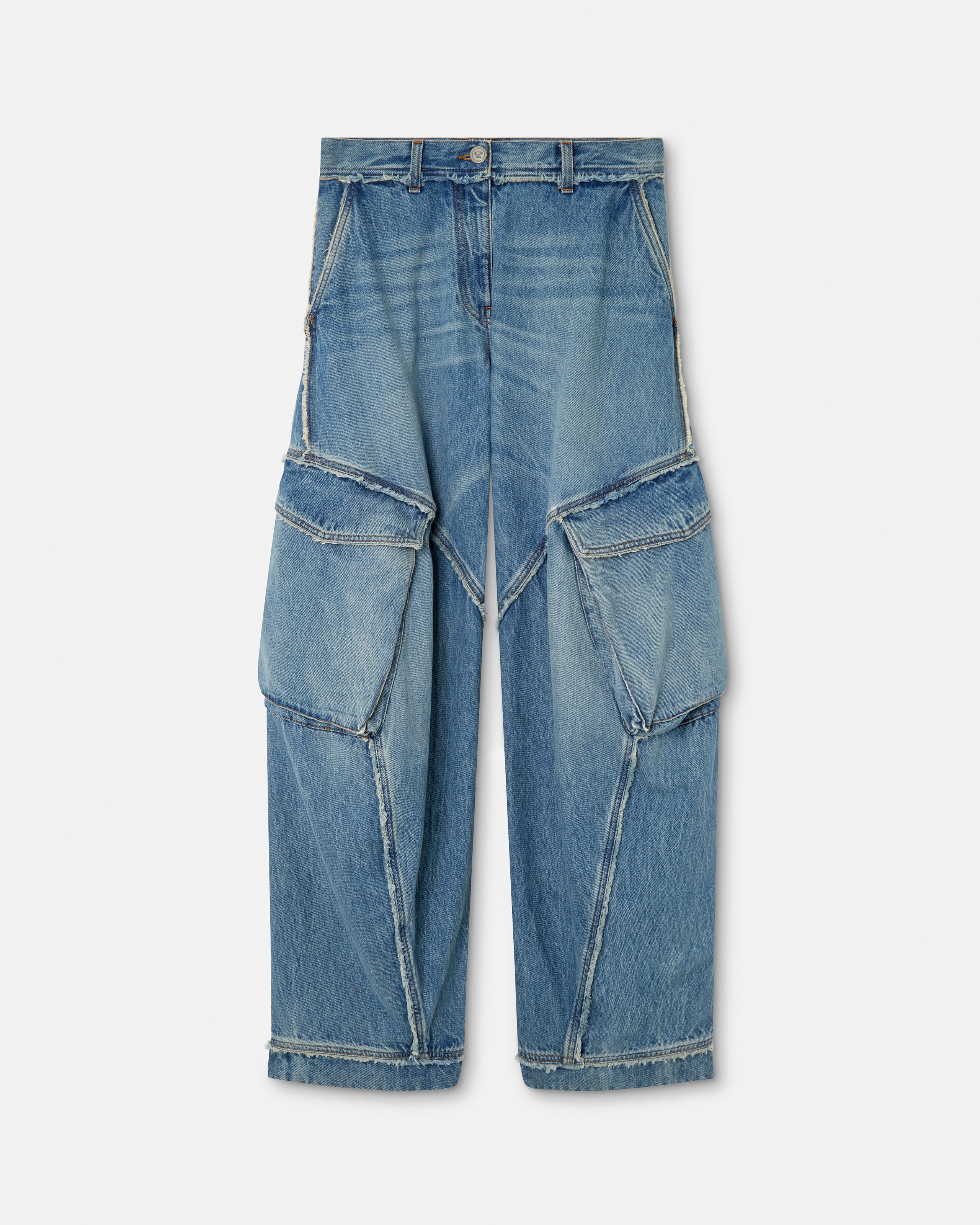 Versace Jean Cargo À Taille Basse In Blue