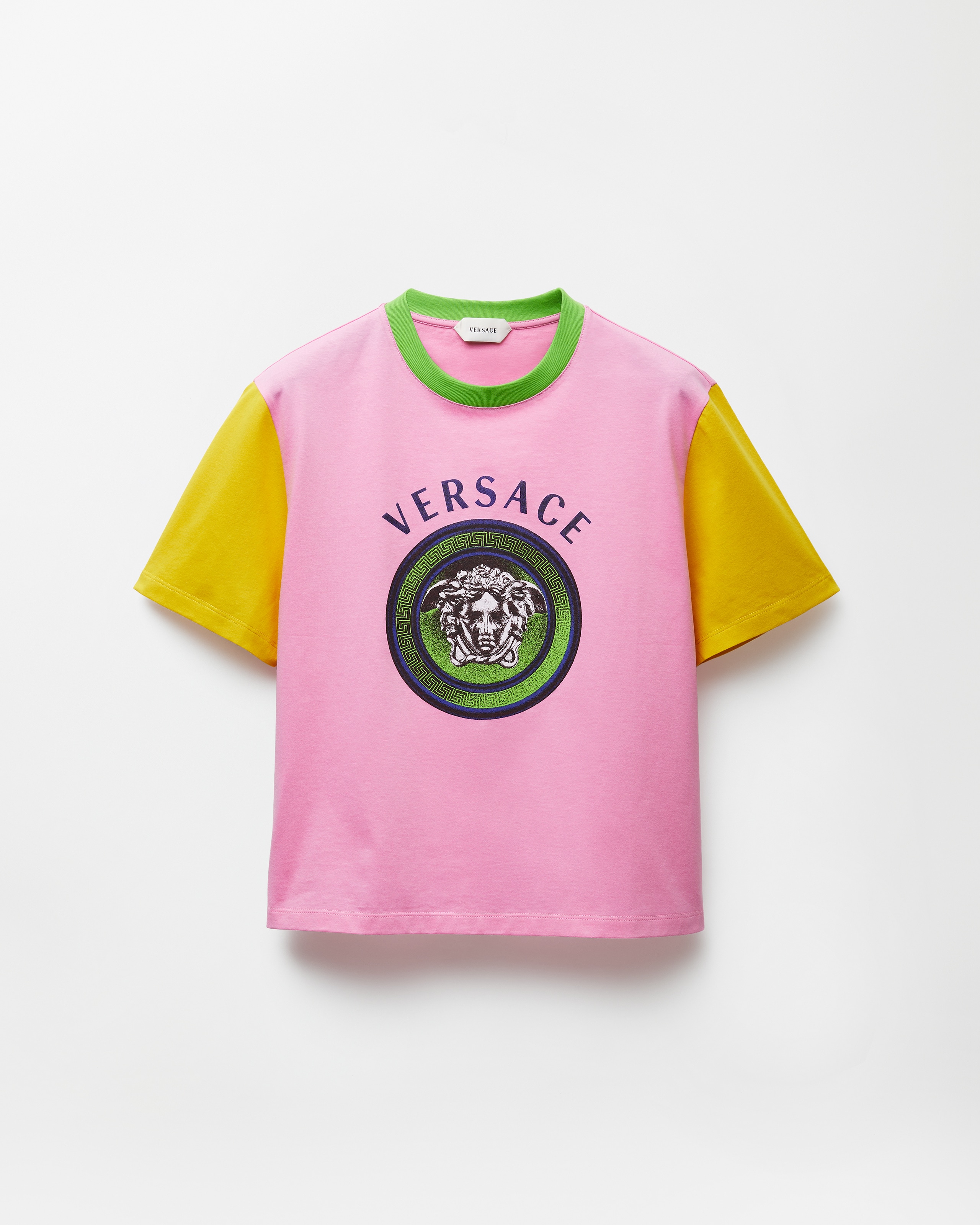 Versace T-shirt En Jersey De Coton Imprimé In Pink