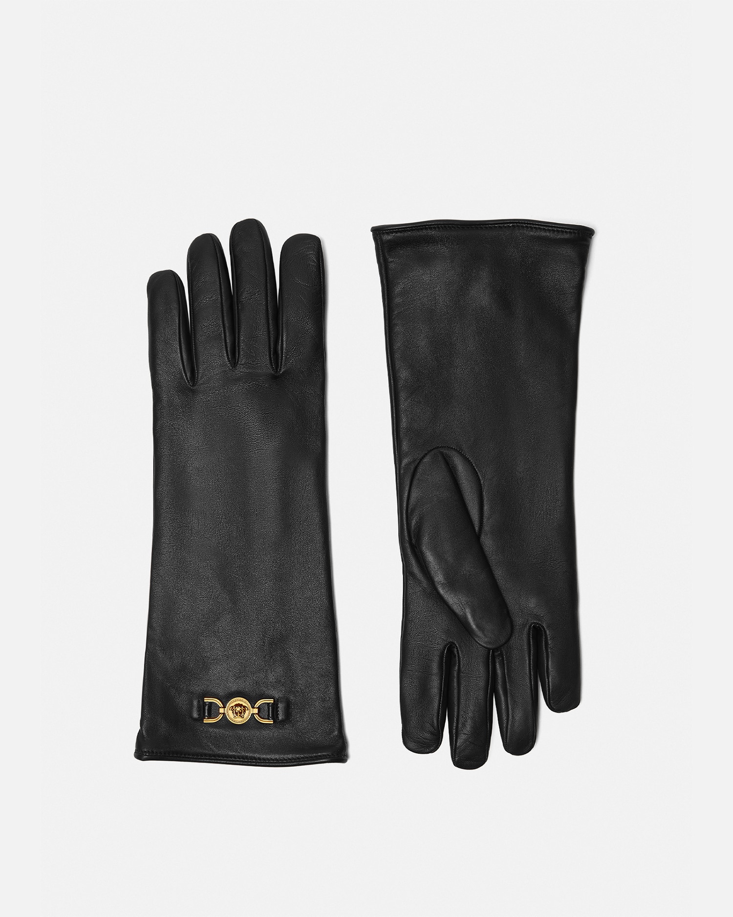 Versace Silk Accessories Medusa '95 Leather Gloves In Black