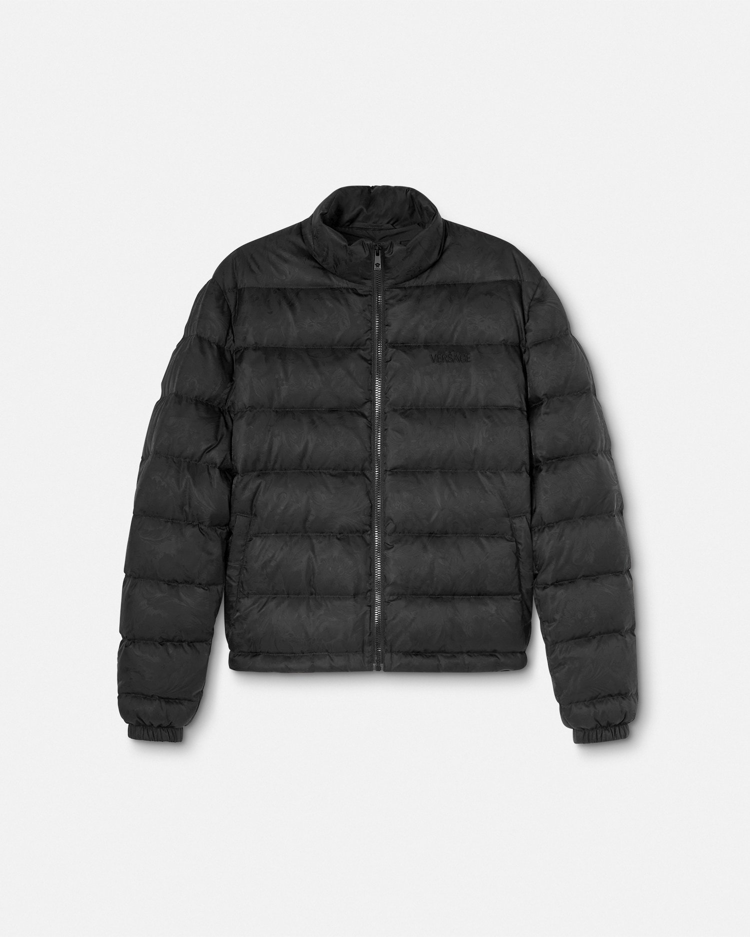 Versace Barocco Light Puffer Jacket In Black