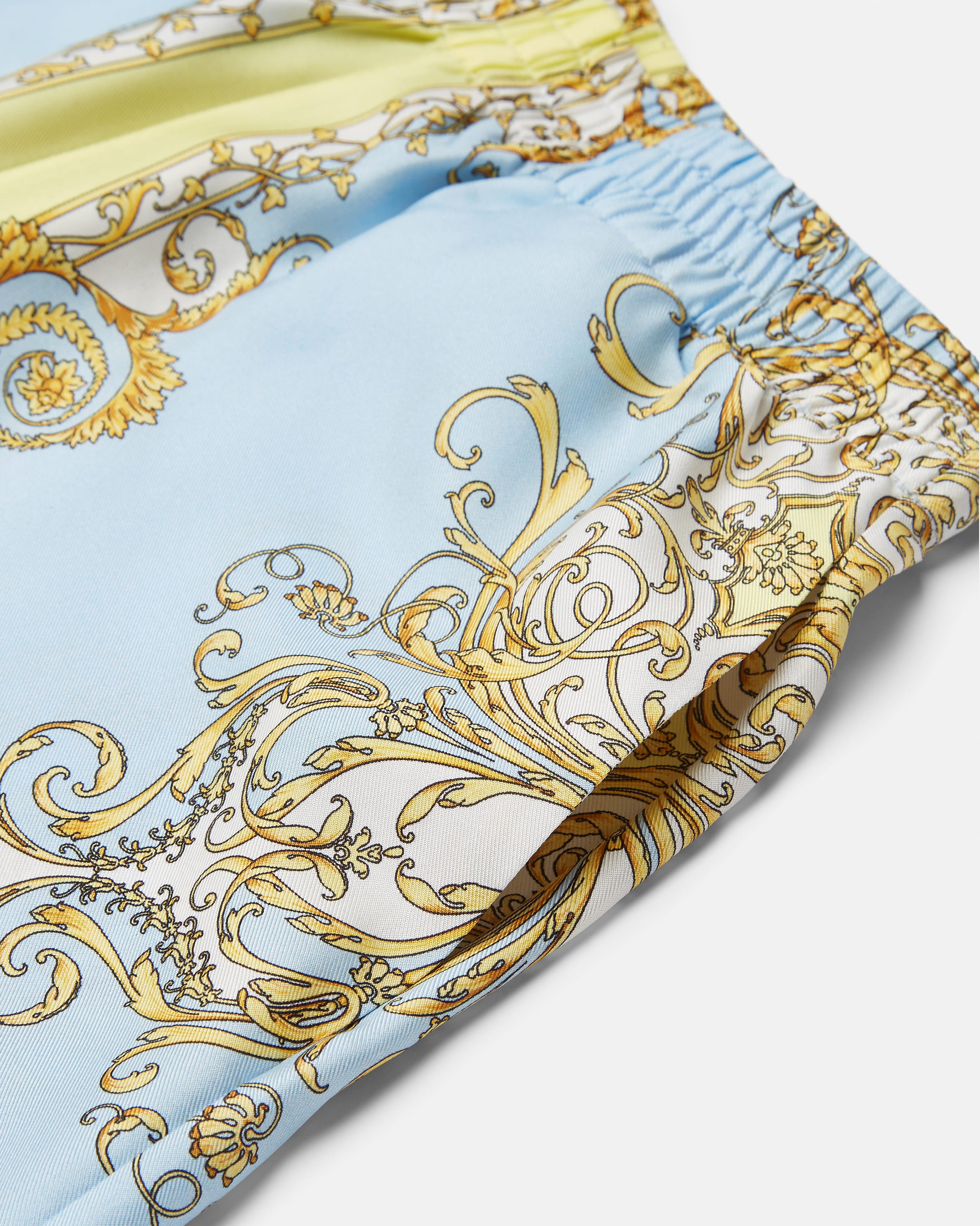 Kids Printed Silk Twill Shorts Blue,Gold | VERSACE US