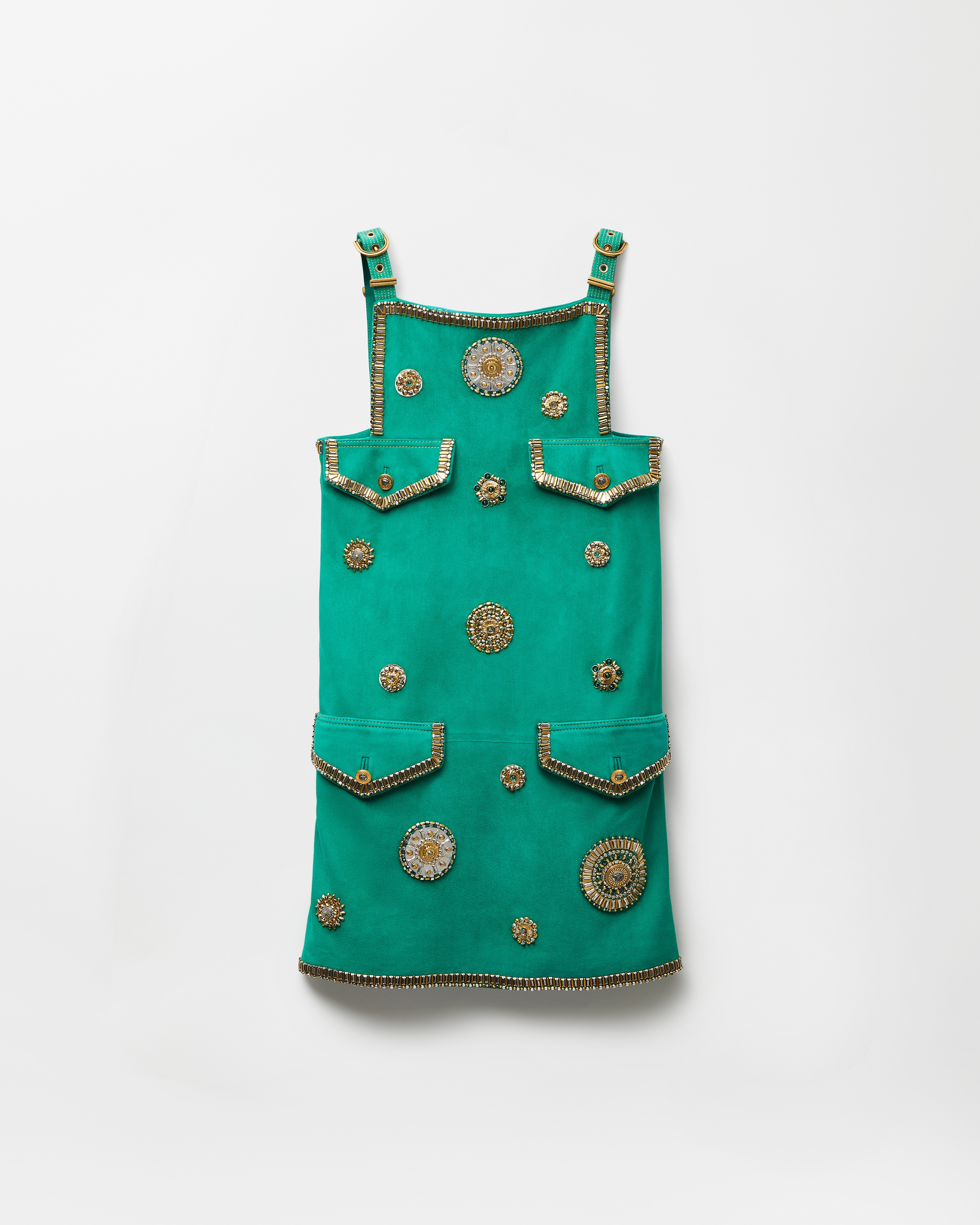 Versace Mini Robe En Daim Brodée In Vert