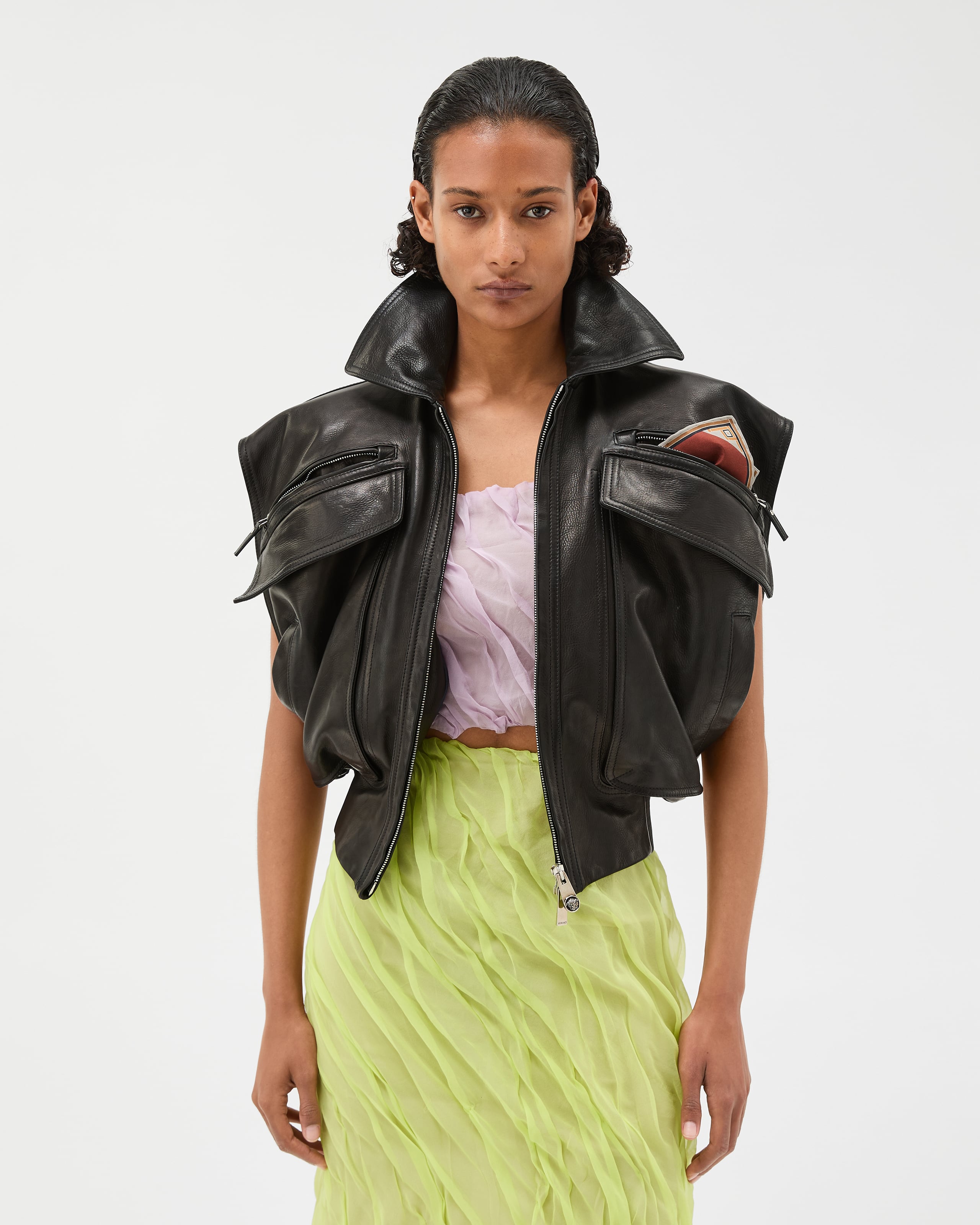 Silk-Chiffon Draped Top Purple | VERSACE US