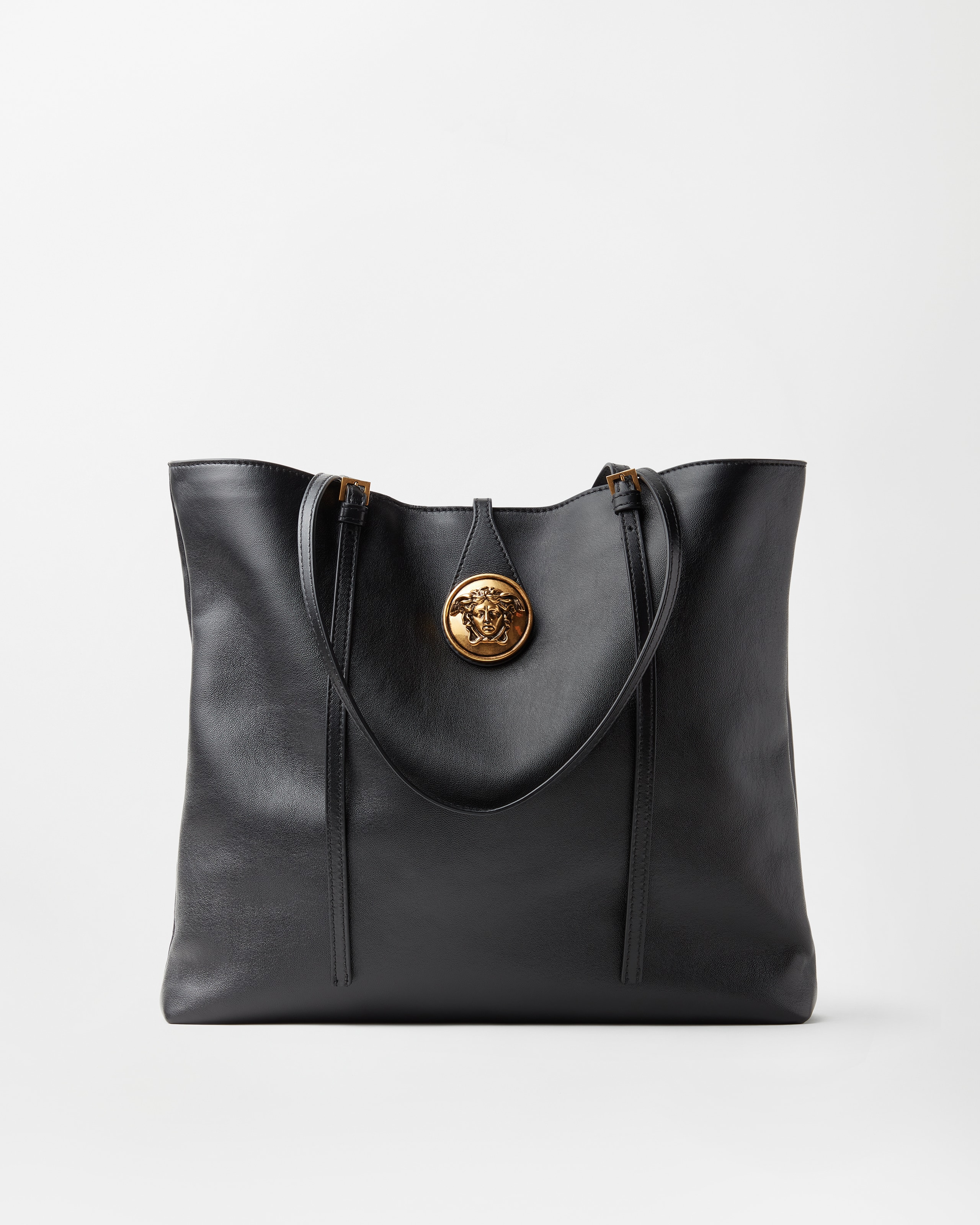 Versace Emblème Small Nappa Tote In Black