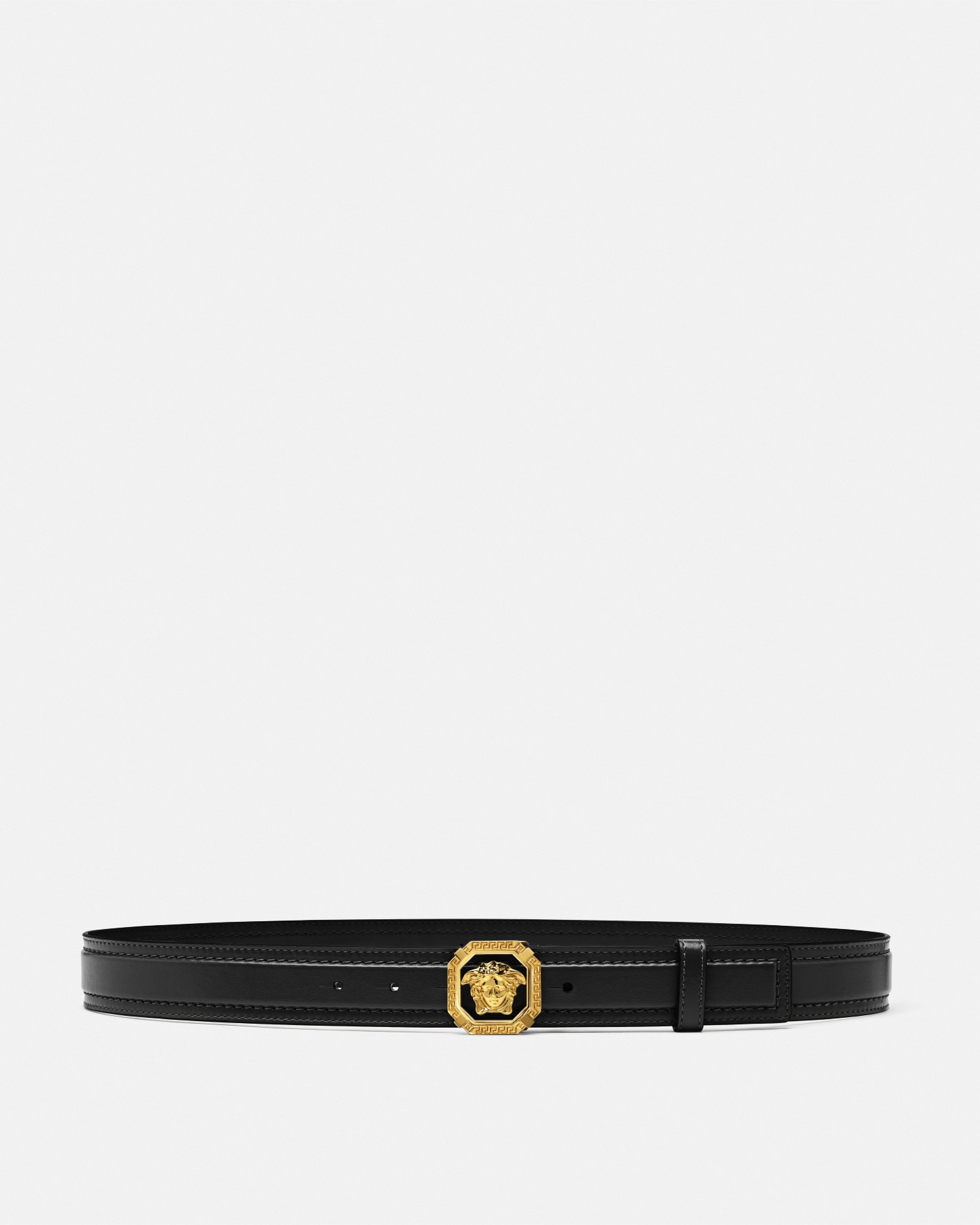 Versace La Medusa Leather Belt 3,5 Cm In Black+gold