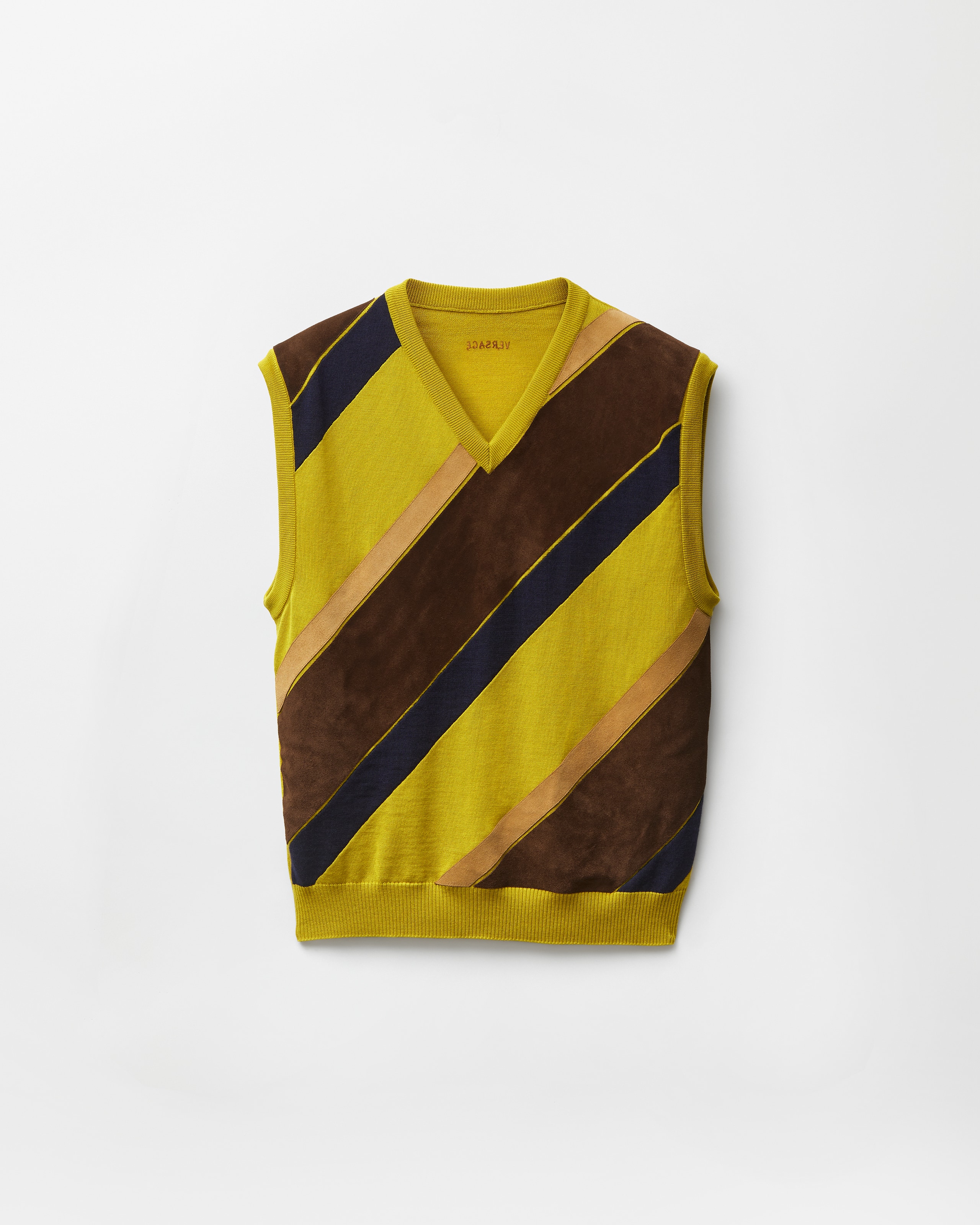 Versace Gilet Patchwork En Laine Intarsia Et Cuir