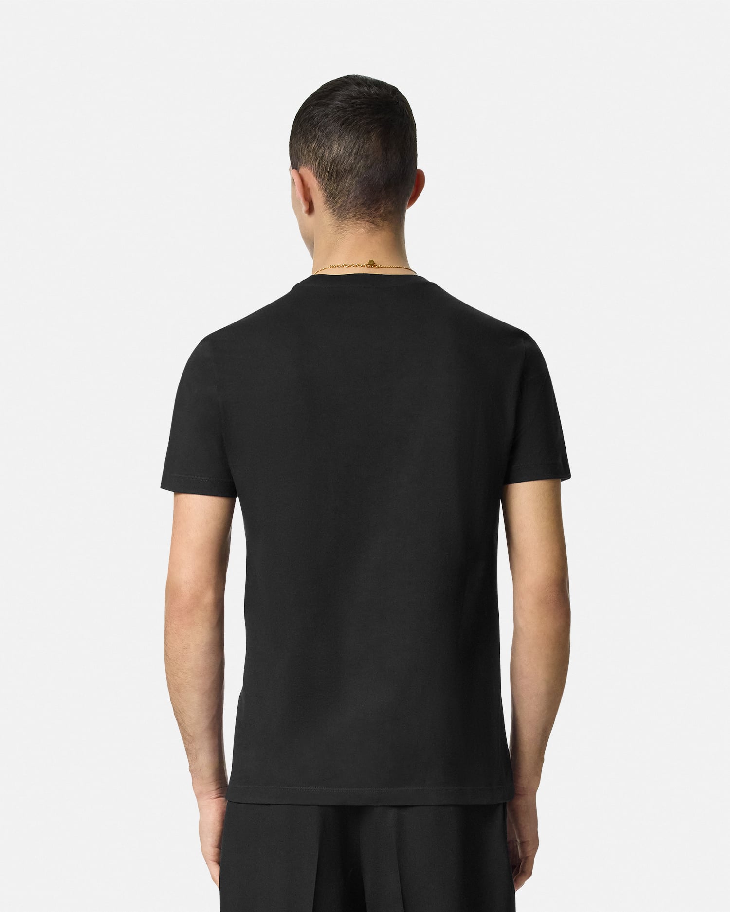 Embroidered Cotton-Jersey T-Shirt Black | VERSACE US