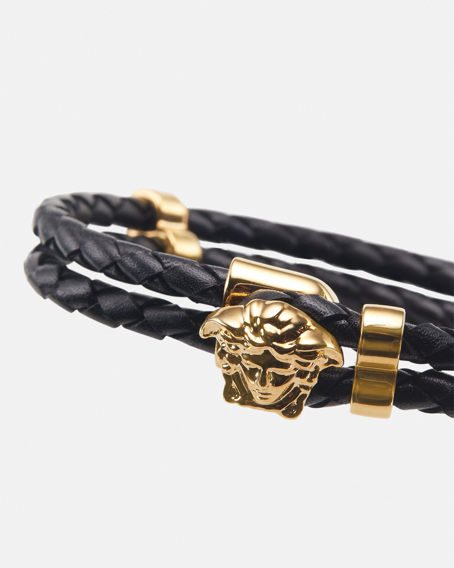 Shop Versace Medusa Braided Leather Bracelet In Gold