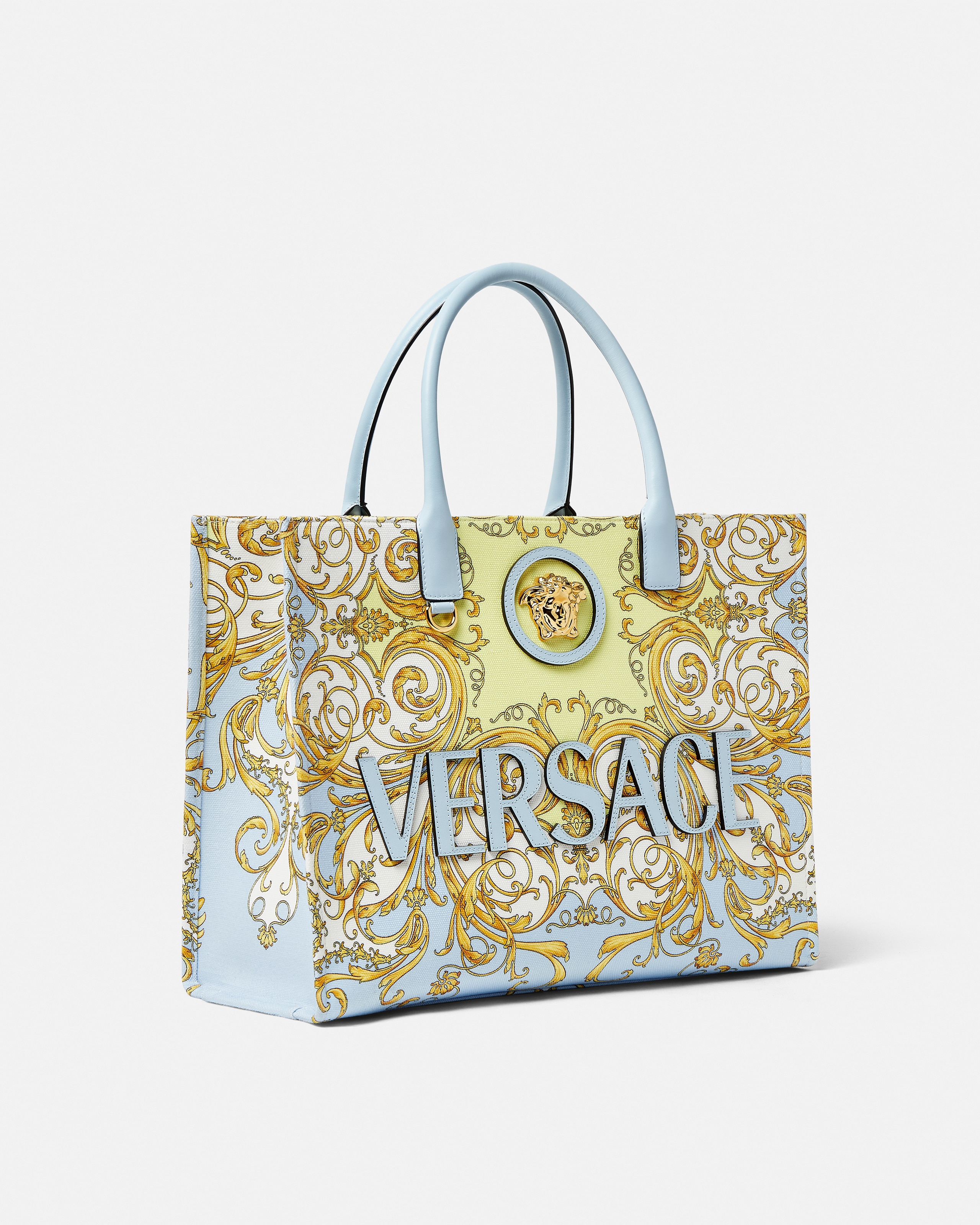 Versace La Medusa Printed Large Canvas Tote In Multi