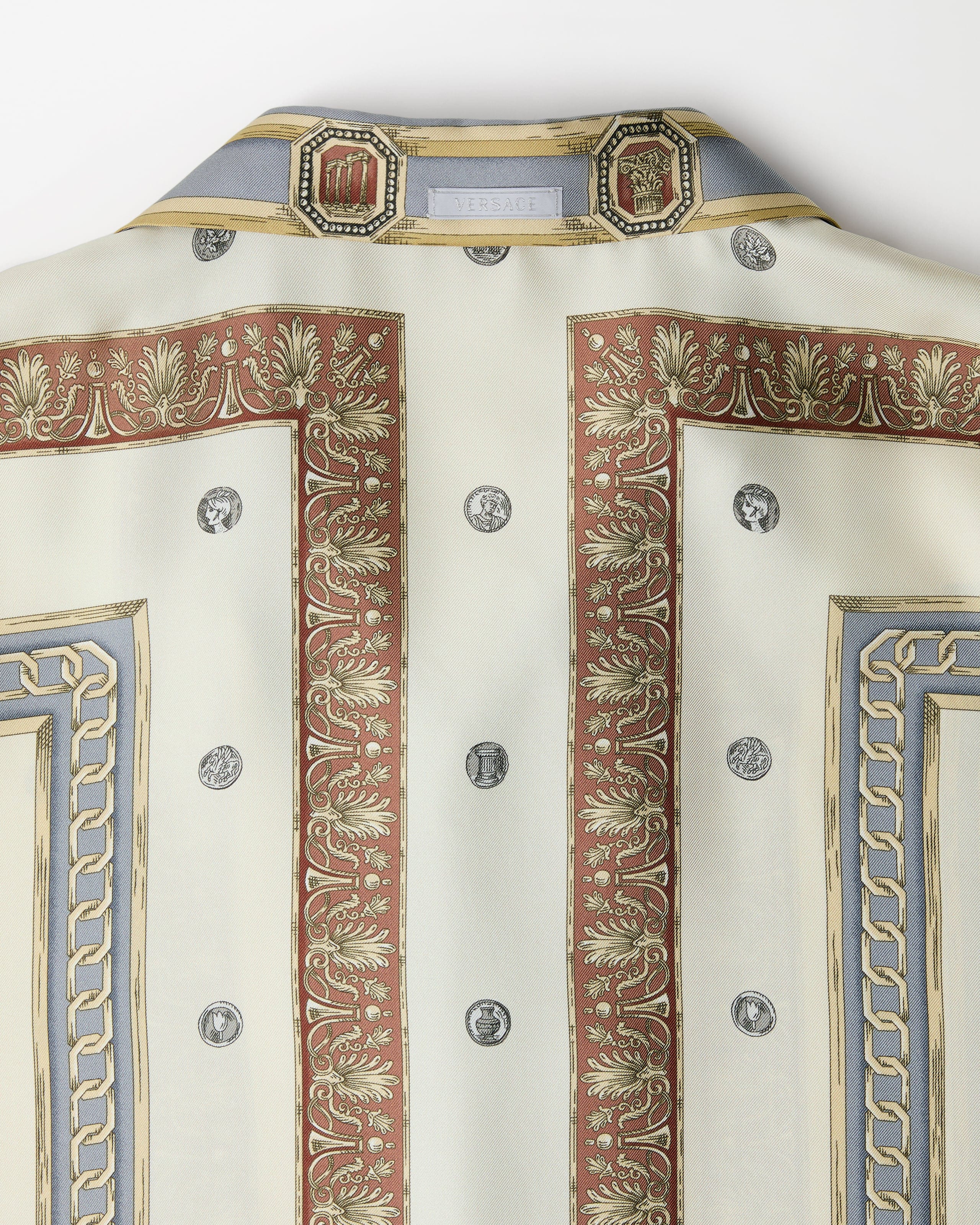 Printed Silk Twill Shirt White,Print | VERSACE US