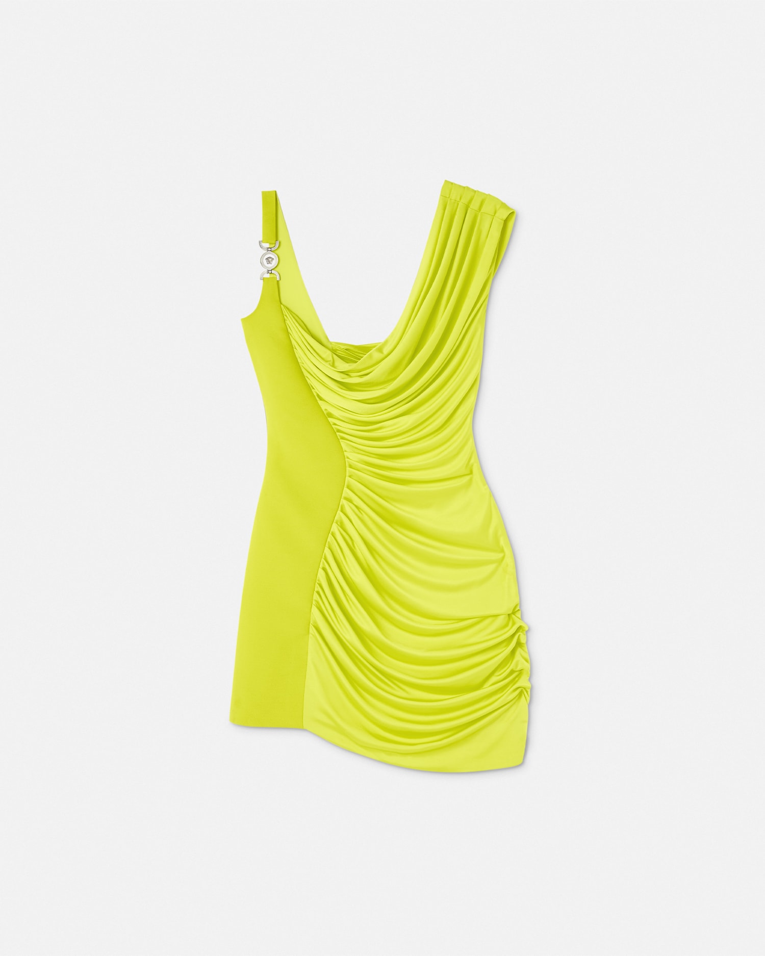 Versace Asymmetric Embellished Draped Jersey Mini Dress In Mimosa