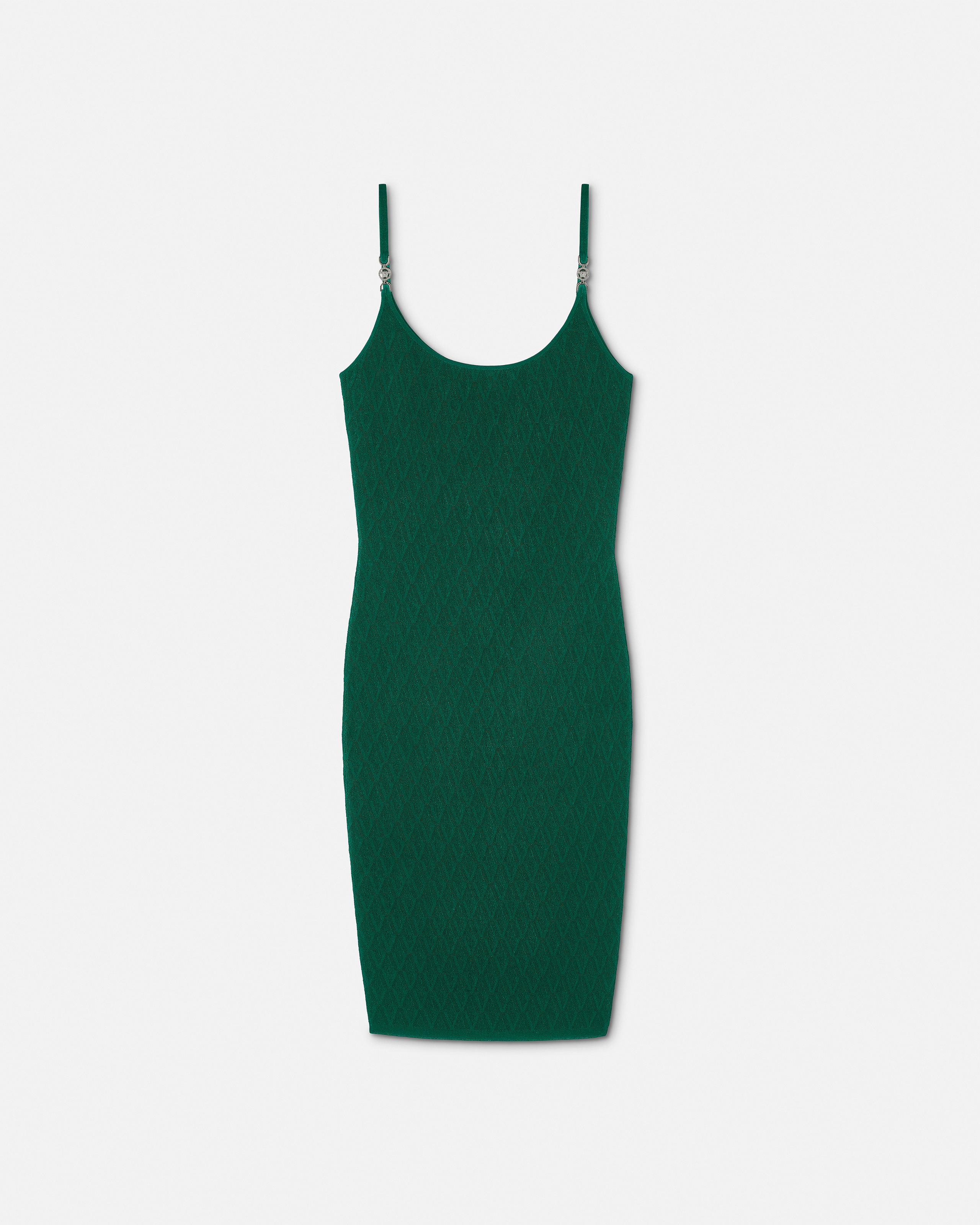 Versace V Allover Jacquard Knit Fitted Mini Dress In Green