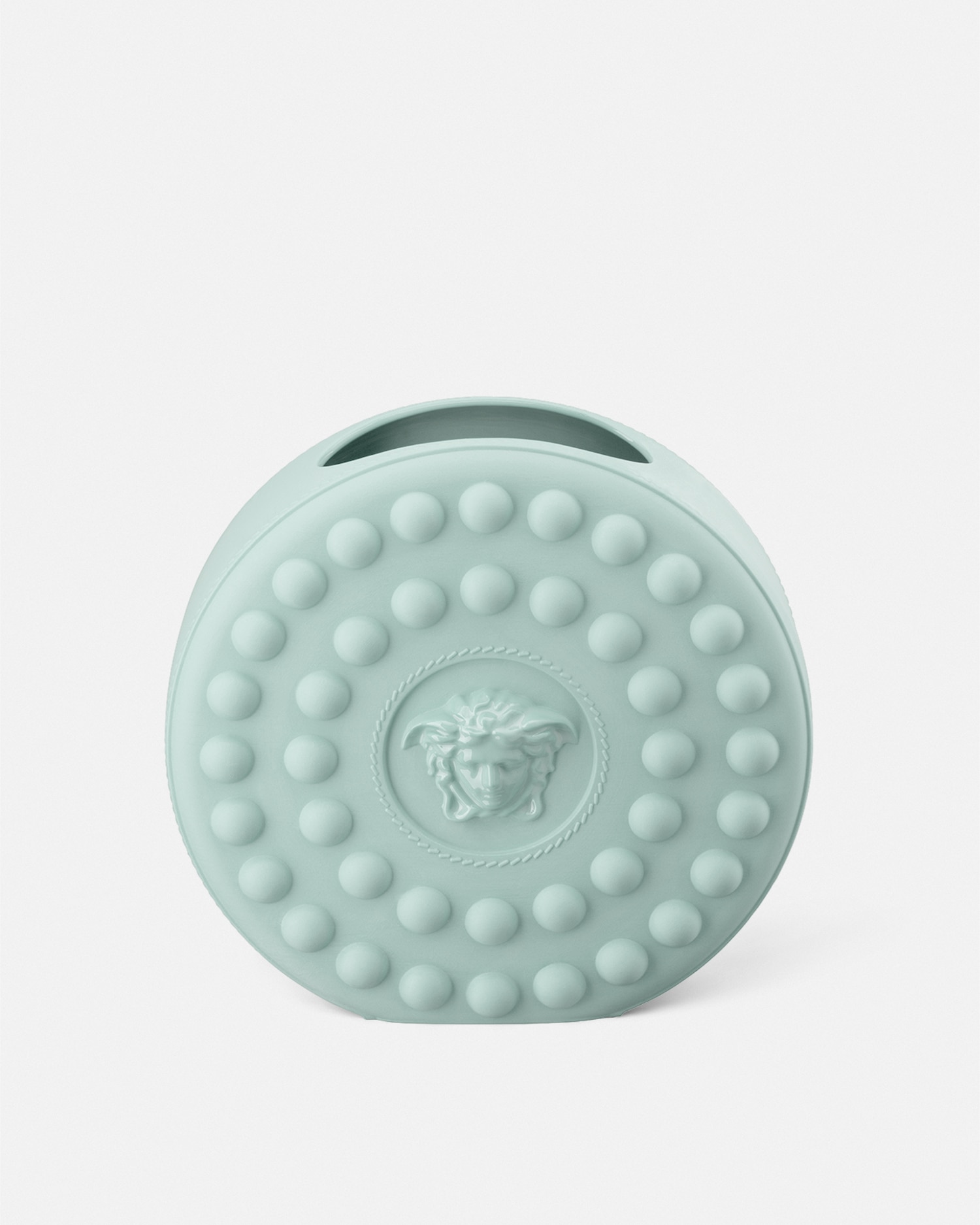 Versace La Medusa Round Studded Vase In Blue