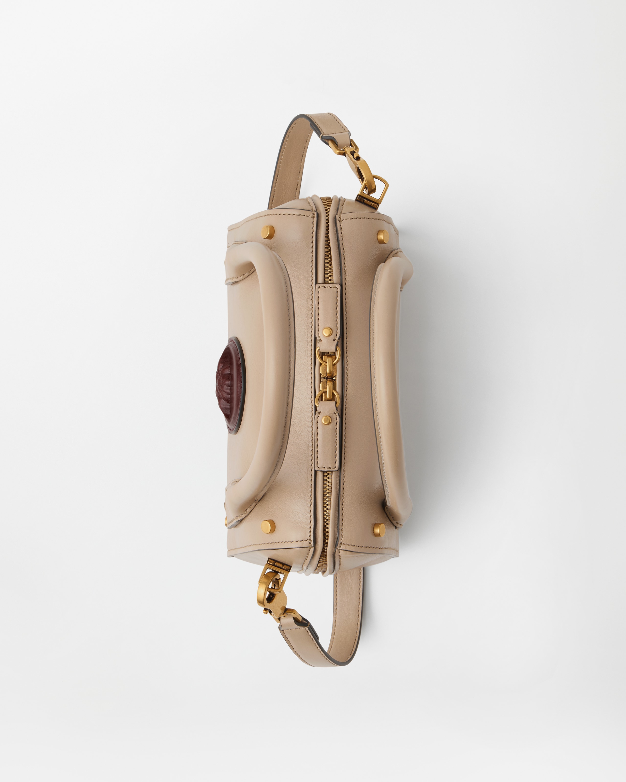 Roomy Small Leather Boston Bag Blue | VERSACE US