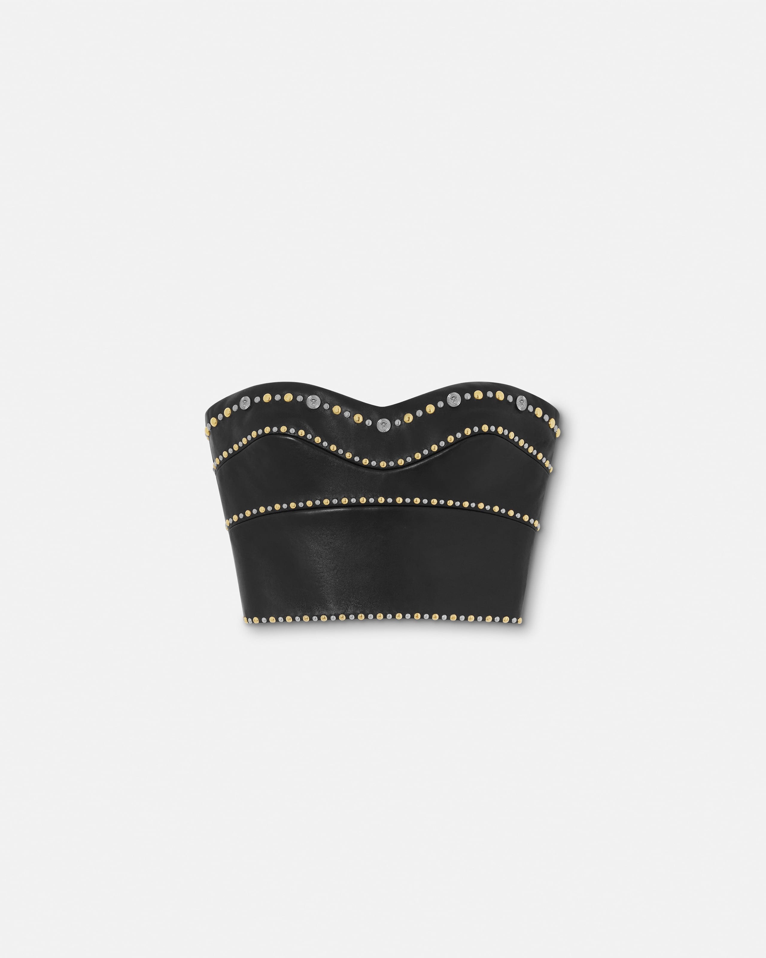 Embellished Leather Bustier Black | VERSACE US
