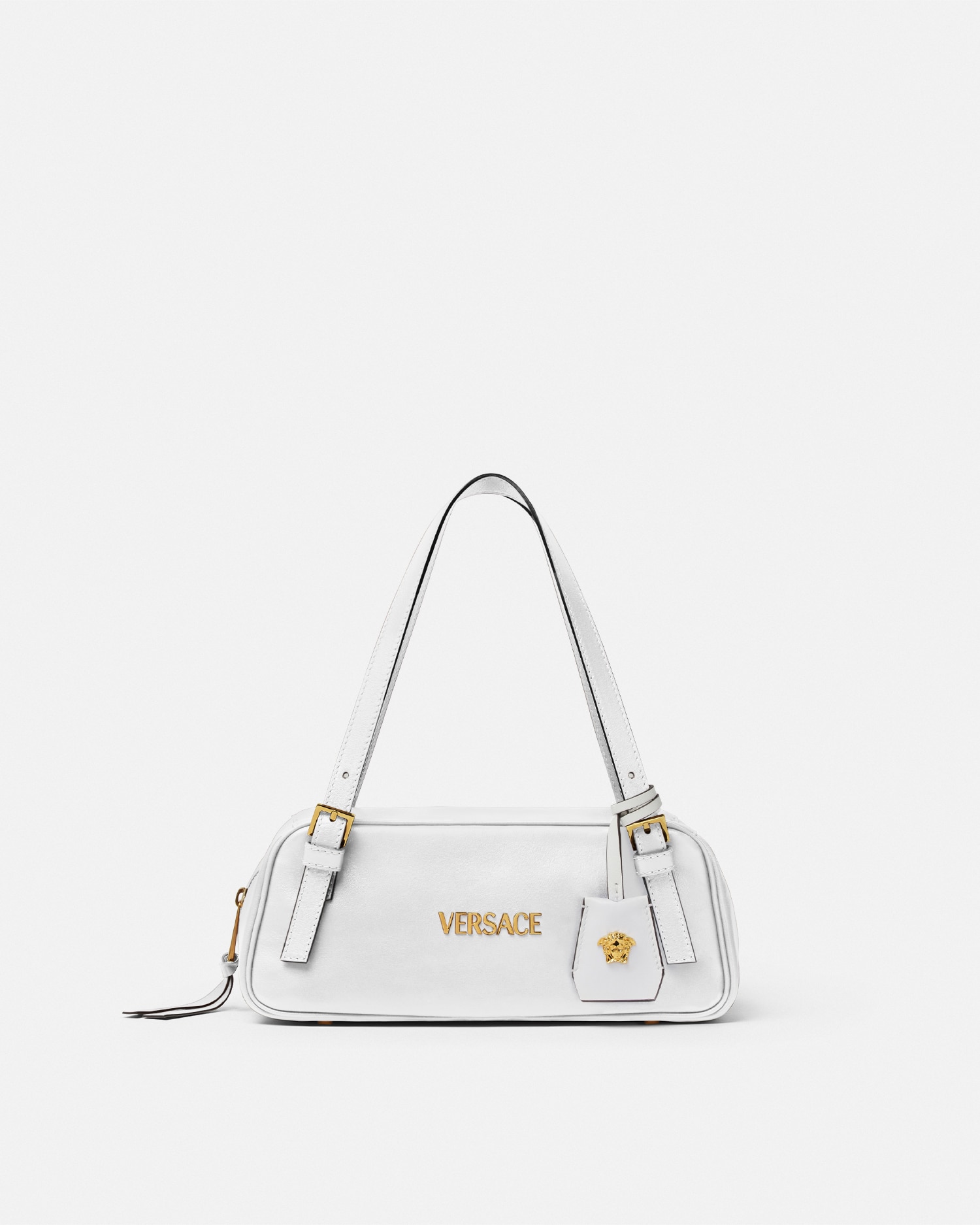 Versace Tag Bowling Shoulder Bag In Blanc