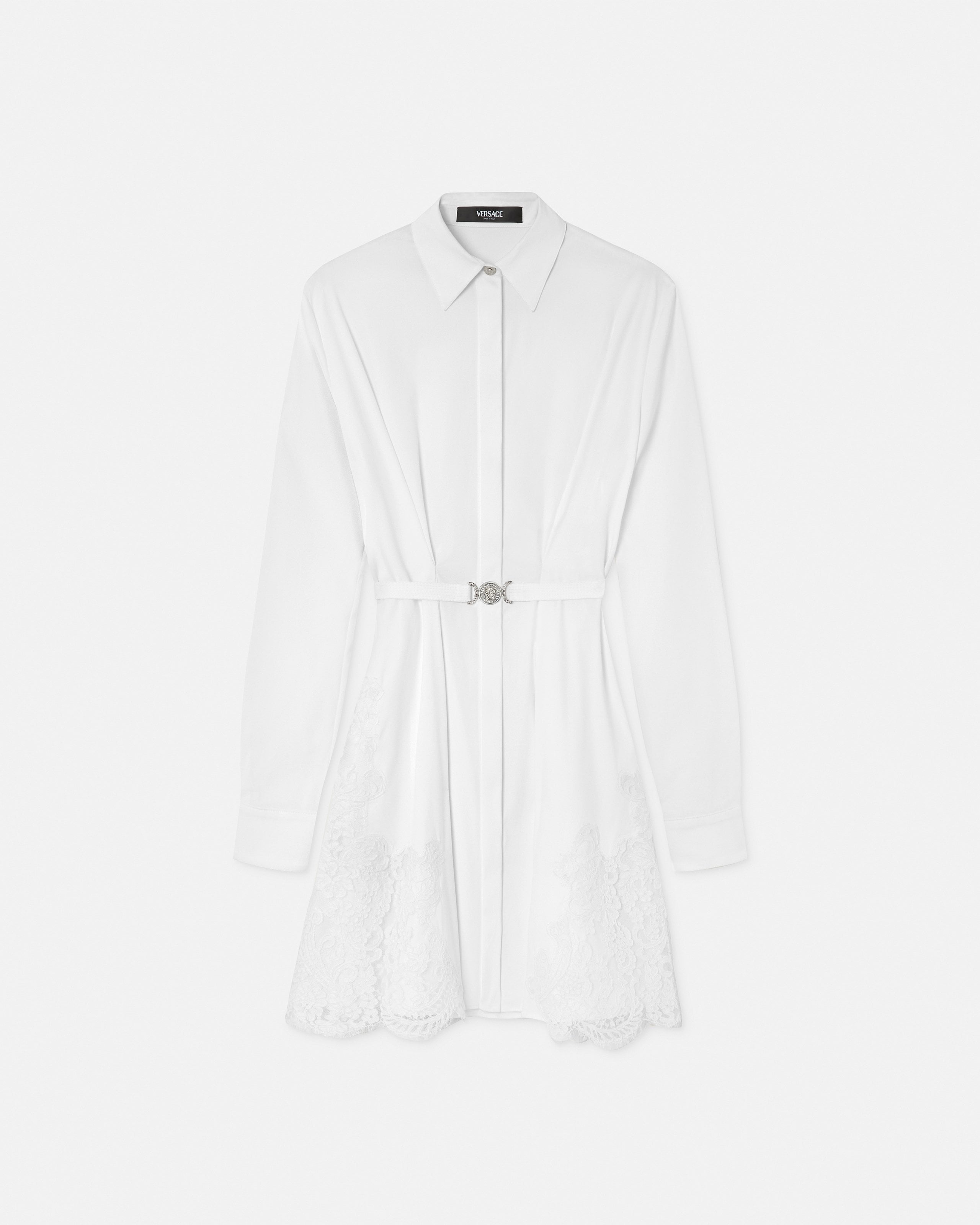 Versace Lace-trim Cotton-poplin Mini Shirt Dress In White