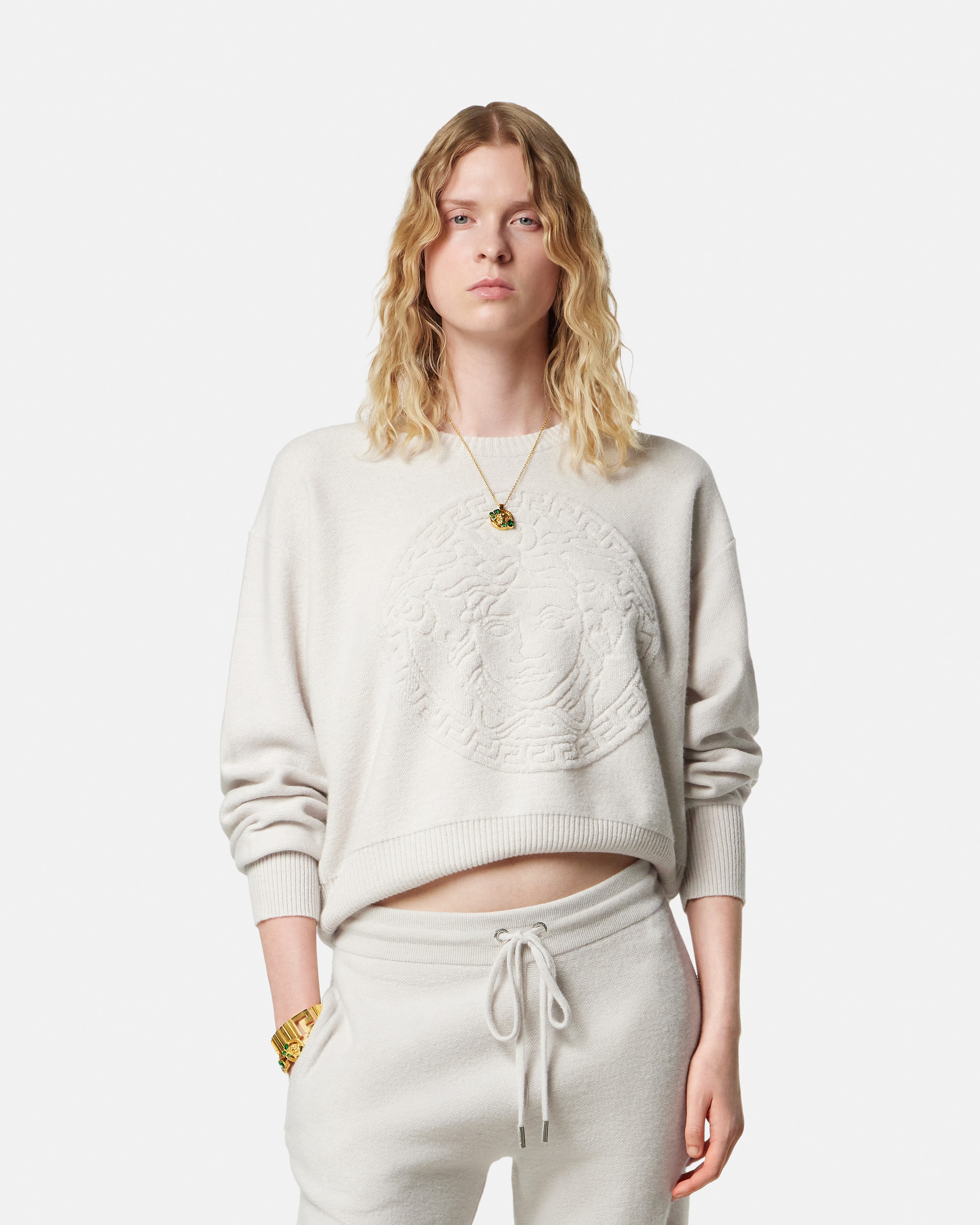 Versace Cashmere-blend Medusa Knit Sweater In Gray