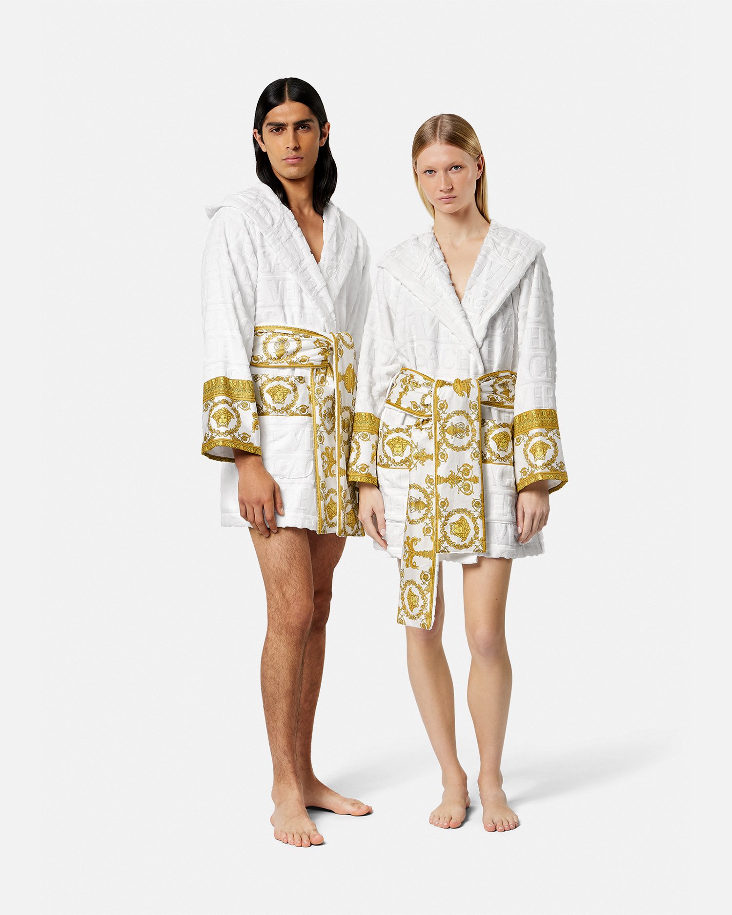 Shop Versace I ♡ Baroque Short Bathrobe In White