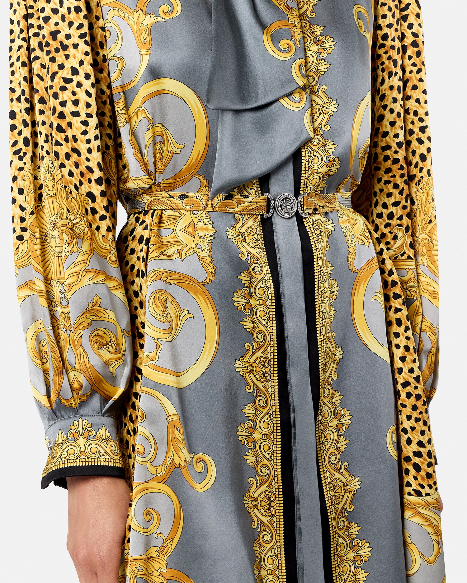 Cheetah Foulard Silk Lavallière Mini Dress