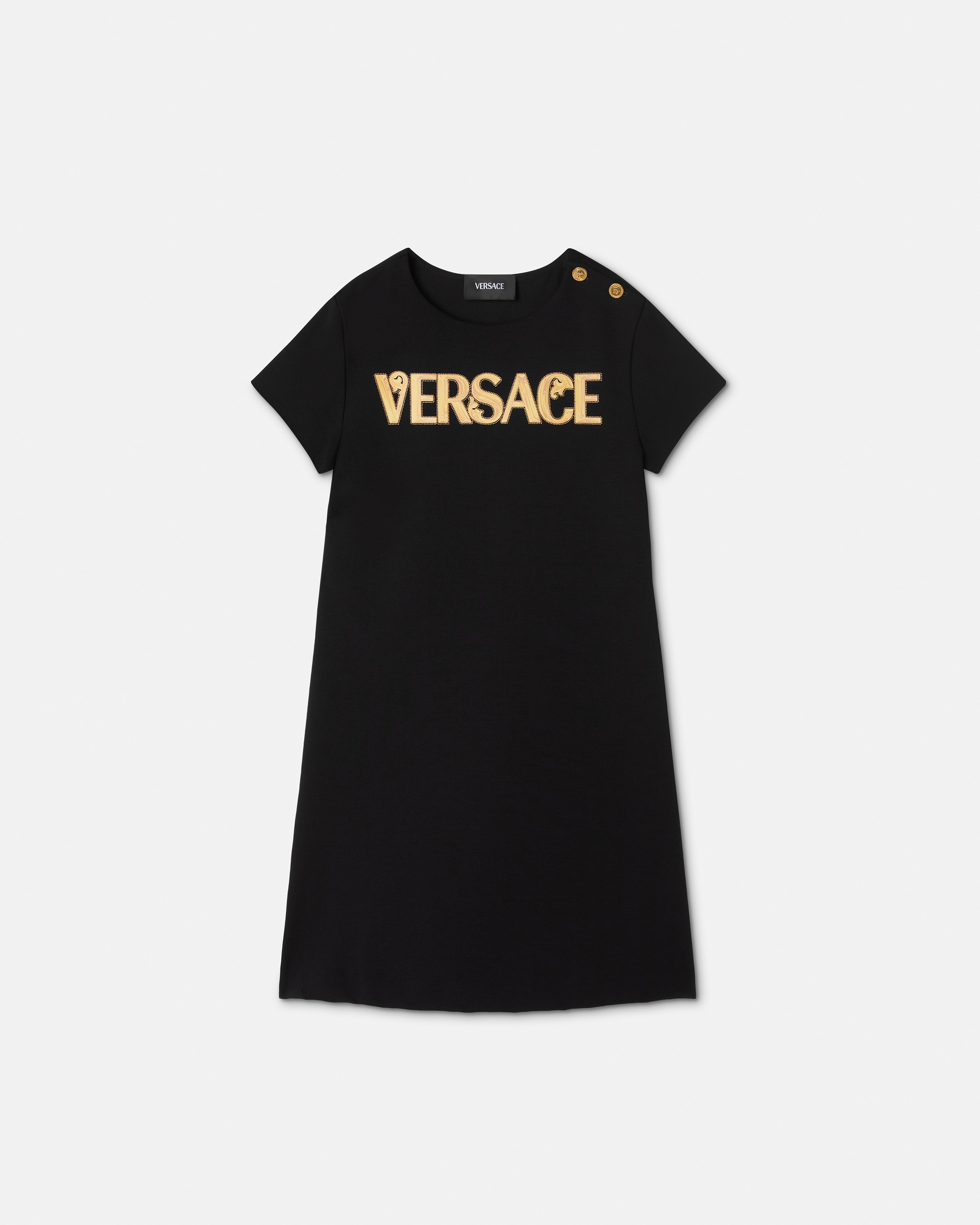 Versace Kids Embellished Printed Milano-stitch Dress In Black